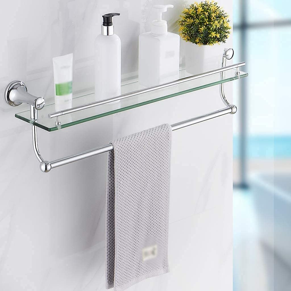 Double Layer Wall Mounted Towel Rack with Glass Shelf - 50Cm Bathroom Towel Holder & Hanger for Modern Bathroom Organization | Perfect for Small Spaces & Spa-Like Decor