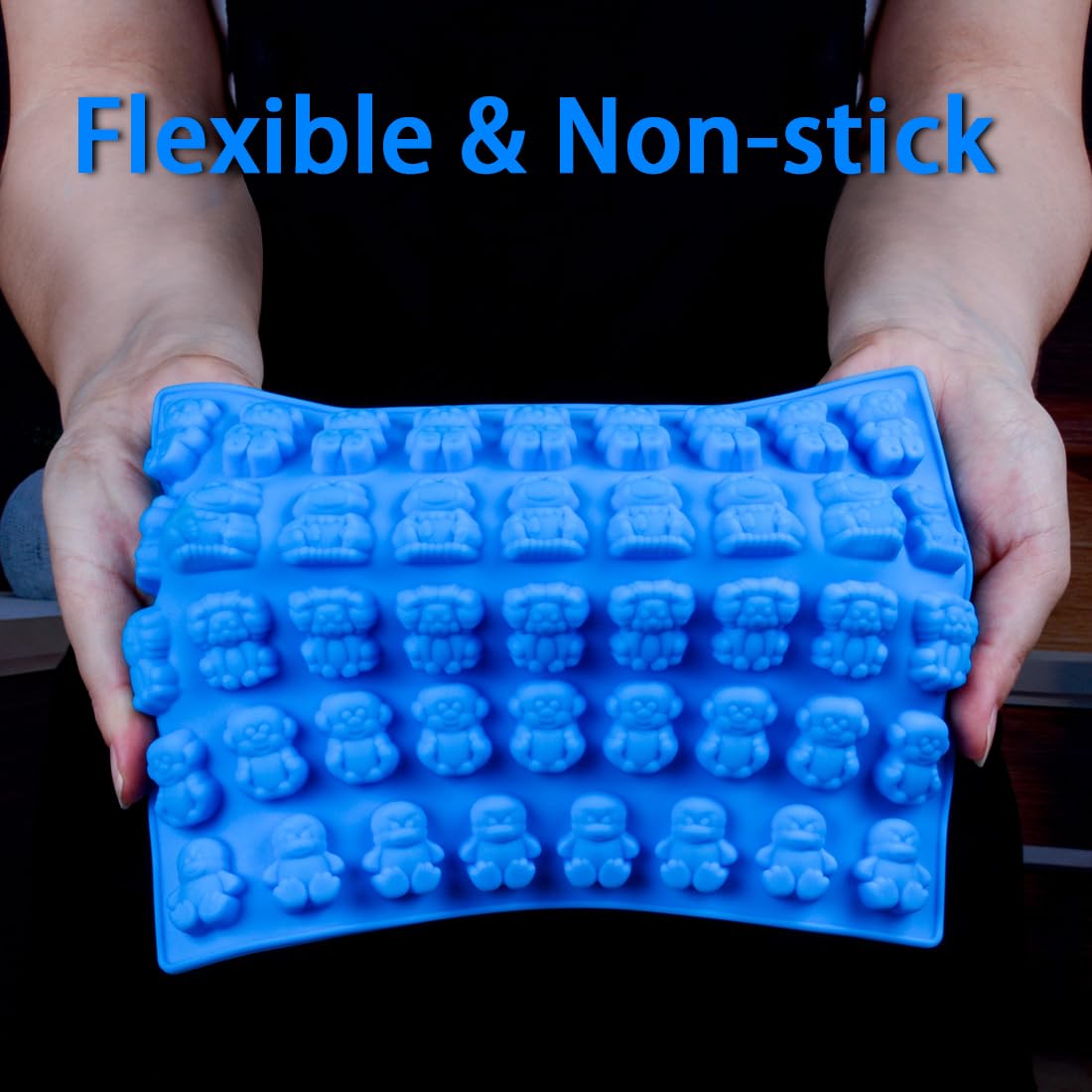 Premium Silicone Candy Molds for Gummy Bears, Chocolate - 4-Pack with 2 Droppers (Bears, Frogs, Lions, Monkeys, Penguins) - Perfect for DIY Candy Making, Baking, and Party Treats