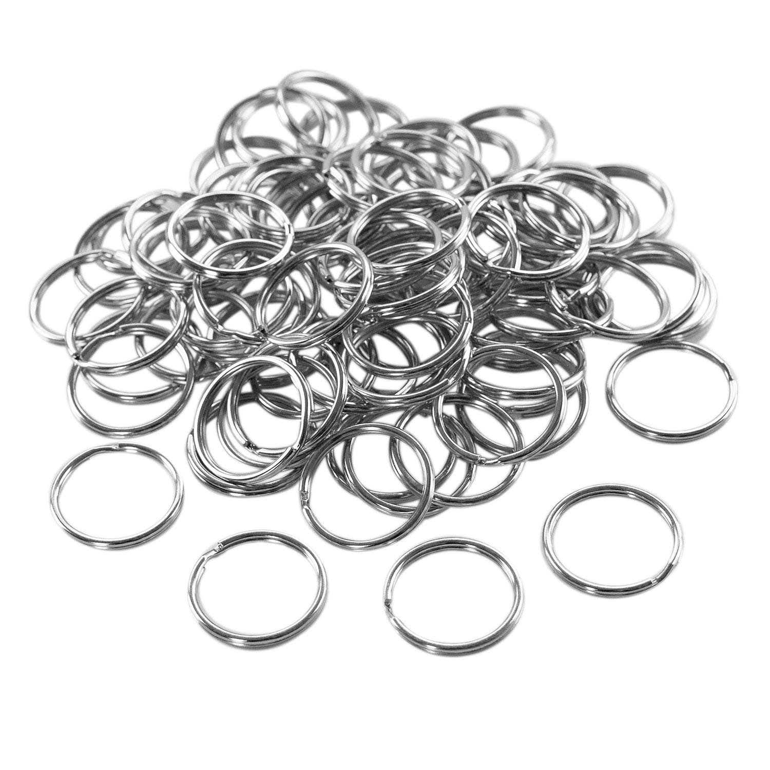 25mm Split Ring Keychains - 100 Pack Metal Keyrings for Keys, Lanyards & Crafts