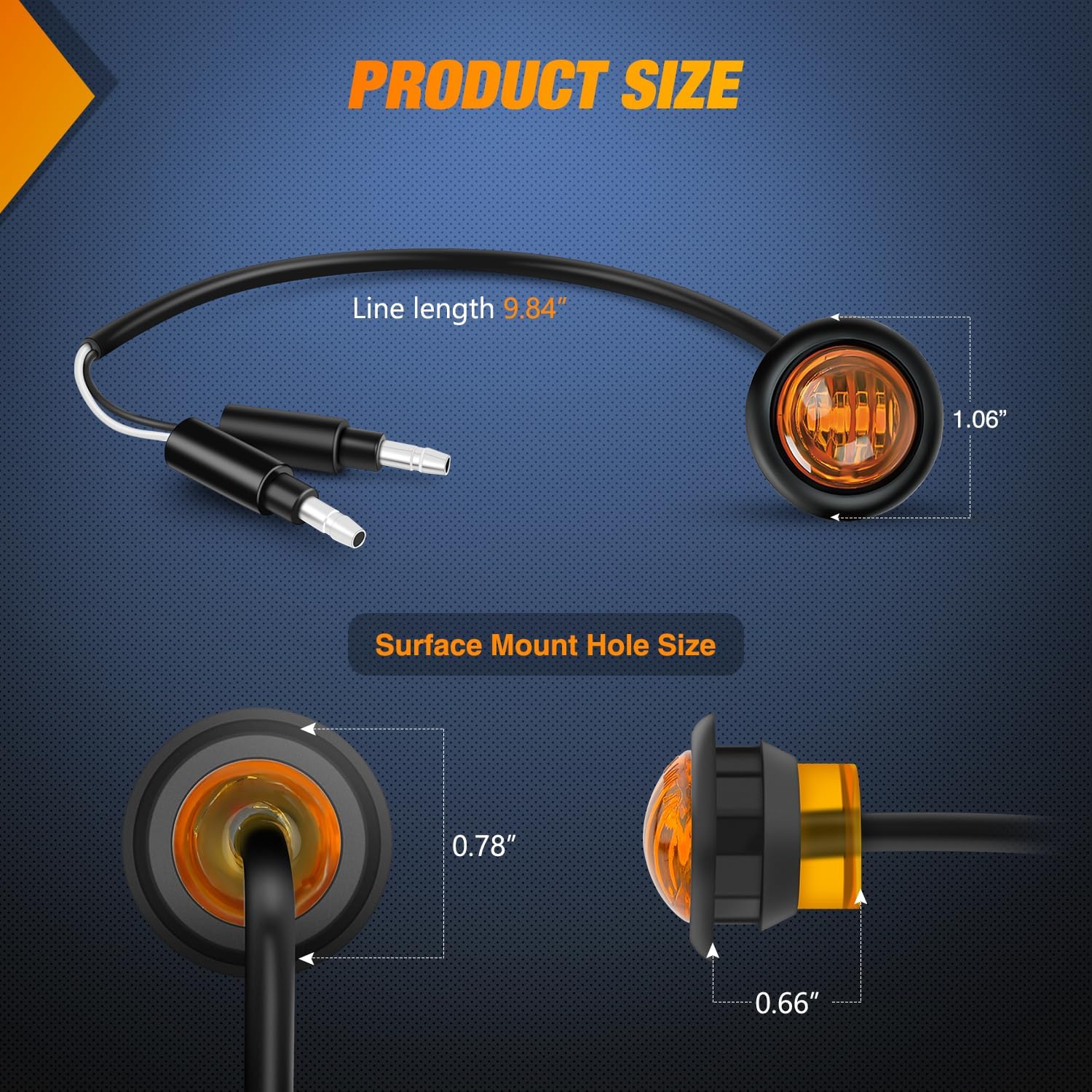 3/4 Inch Amber Round LED Marker Lights - 10 Pack with 2 Connectors - Waterproof & Durable for Trucks, Trailers, Boats & Off-Road Vehicles