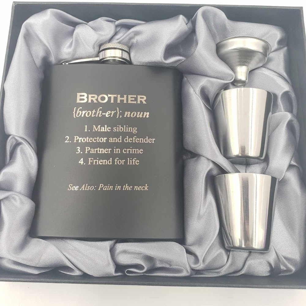 Funny Birthday Gifts for Brother from Sister - Unique Adult Brother Gifts & Rakhi for Brother - Perfect Brother of the Bride Gift Ideas - Engraved Hip Flask & Sentimental Presents for Older Brother - Great for Birthdays, Weddings & Special Occasions