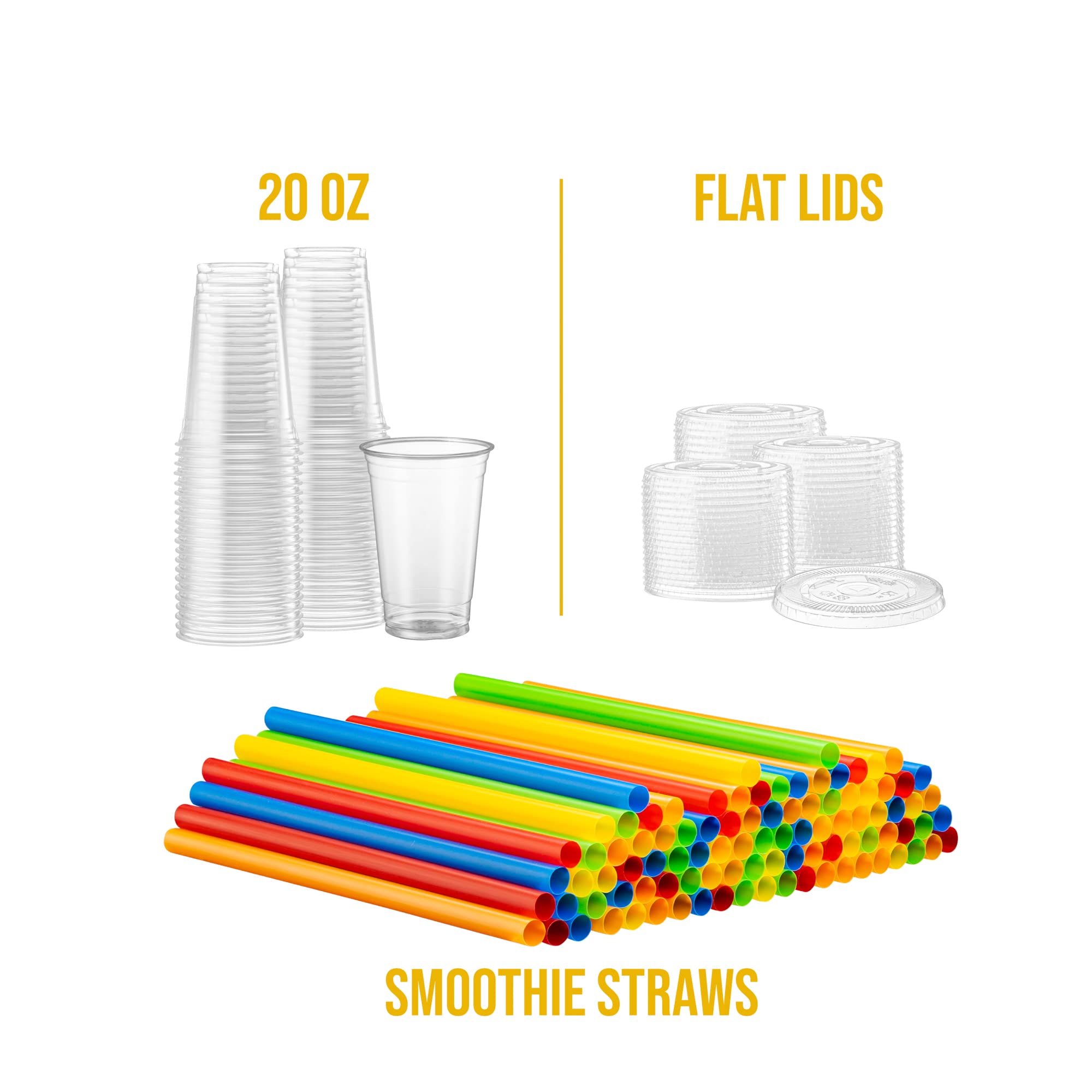 40 Sets - 16 Oz Clear PET Plastic Cups with Lids & Straws - Disposable Cold Drink Cups for Iced Coffee, Milkshakes, Smoothies, Slushies - Perfect for Parties, Cafes, Restaurants and Home Use