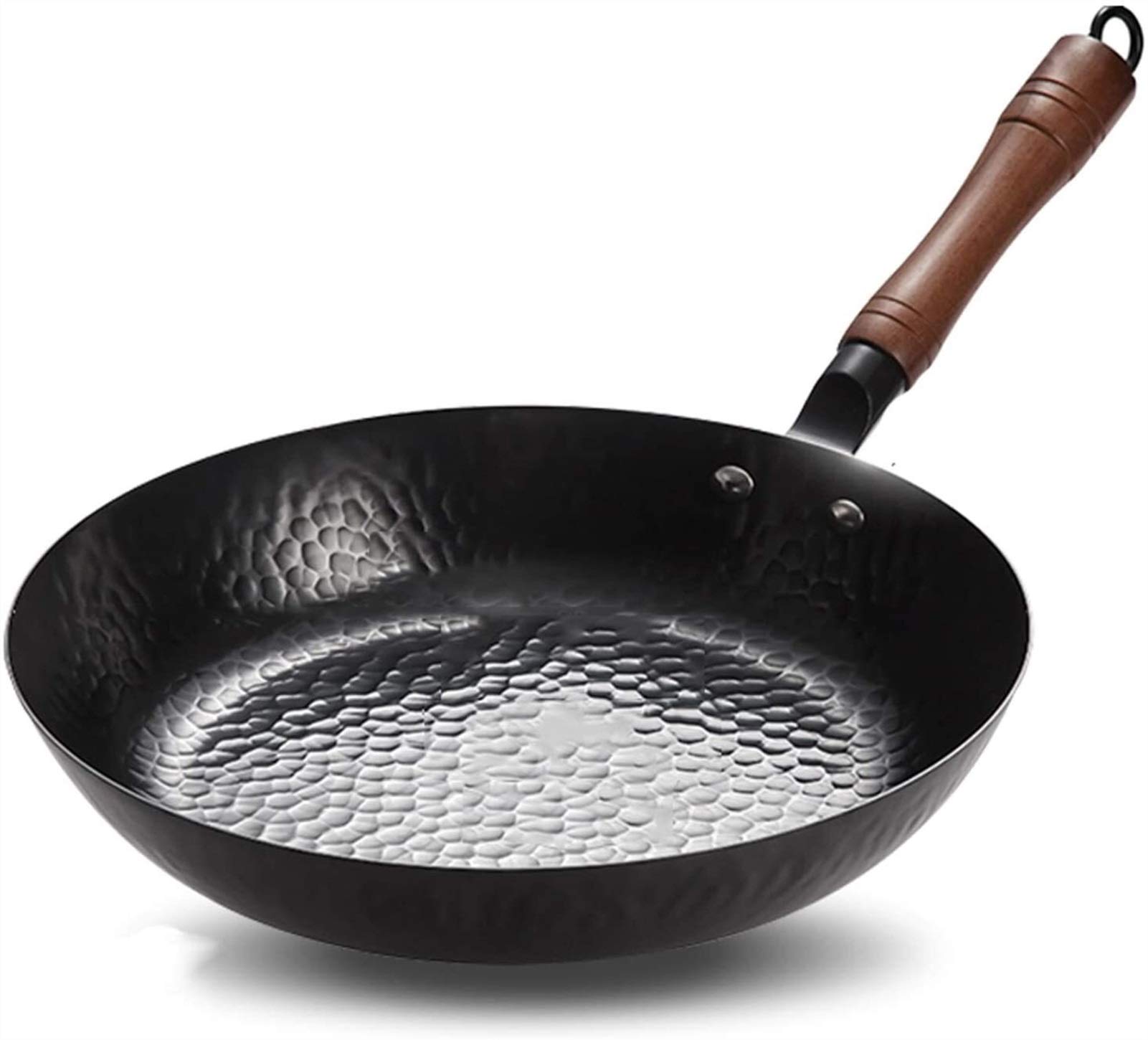 MIAOMSI Cast Iron Wok - 12 Inch Uncoated Traditional Chinese Wok Pan for Stir Fry, Deep Frying & Sauteing - Heavy Duty Smokeless Carbon Steel Skillet - Perfect for Home Kitchen, Restaurant & Outdoor Cooking