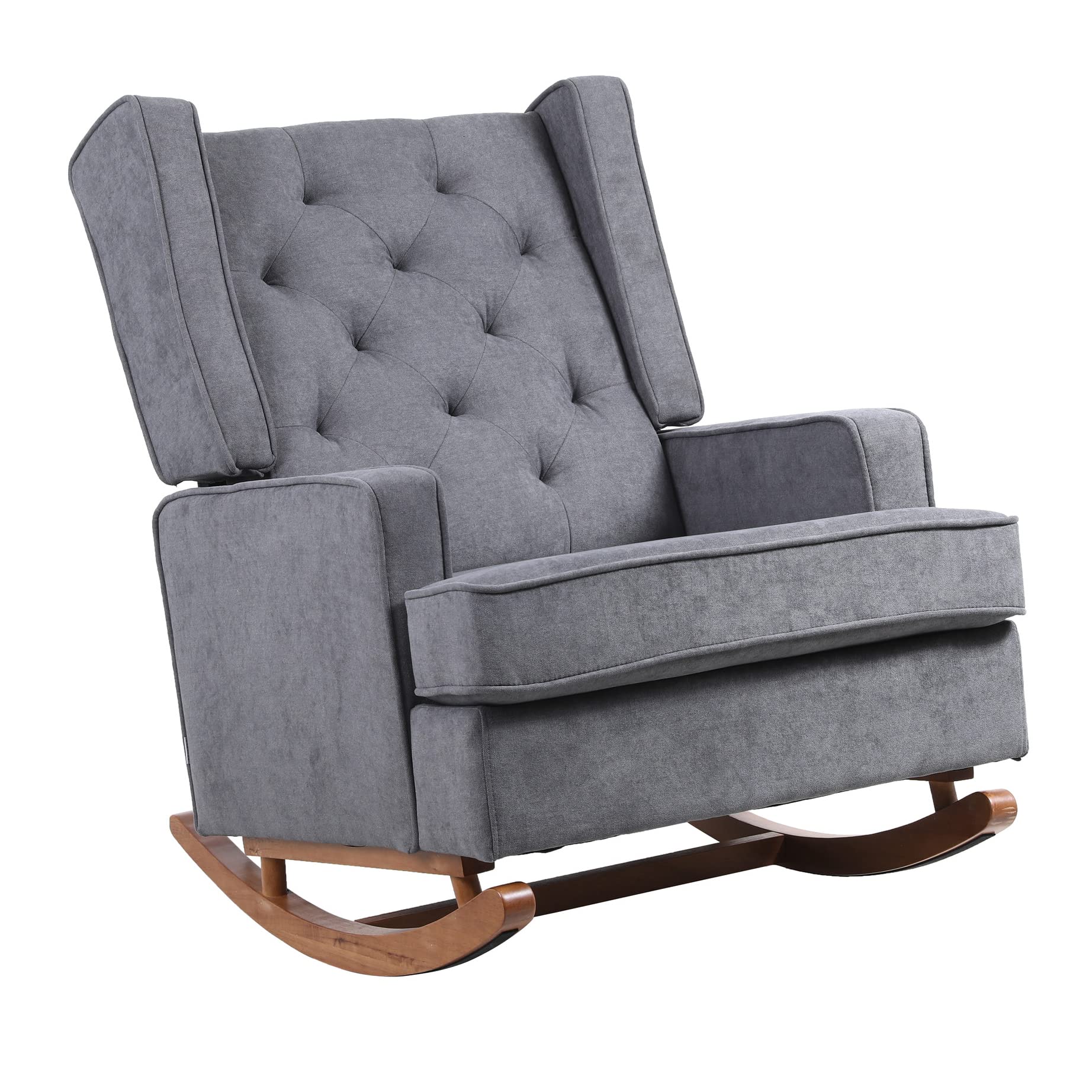 Mid-Century Modern Upholstered Solid Wood Rocking Chair - Dark Grey Nursery Glider for Living Room, Bedroom, Study & Office - Comfortable Lounge Rocker for Relaxing, Nursing & Reading