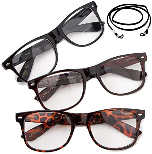 Bifocal 3 Pack - Black, Brown & Tortoise-with 1 Lanyard