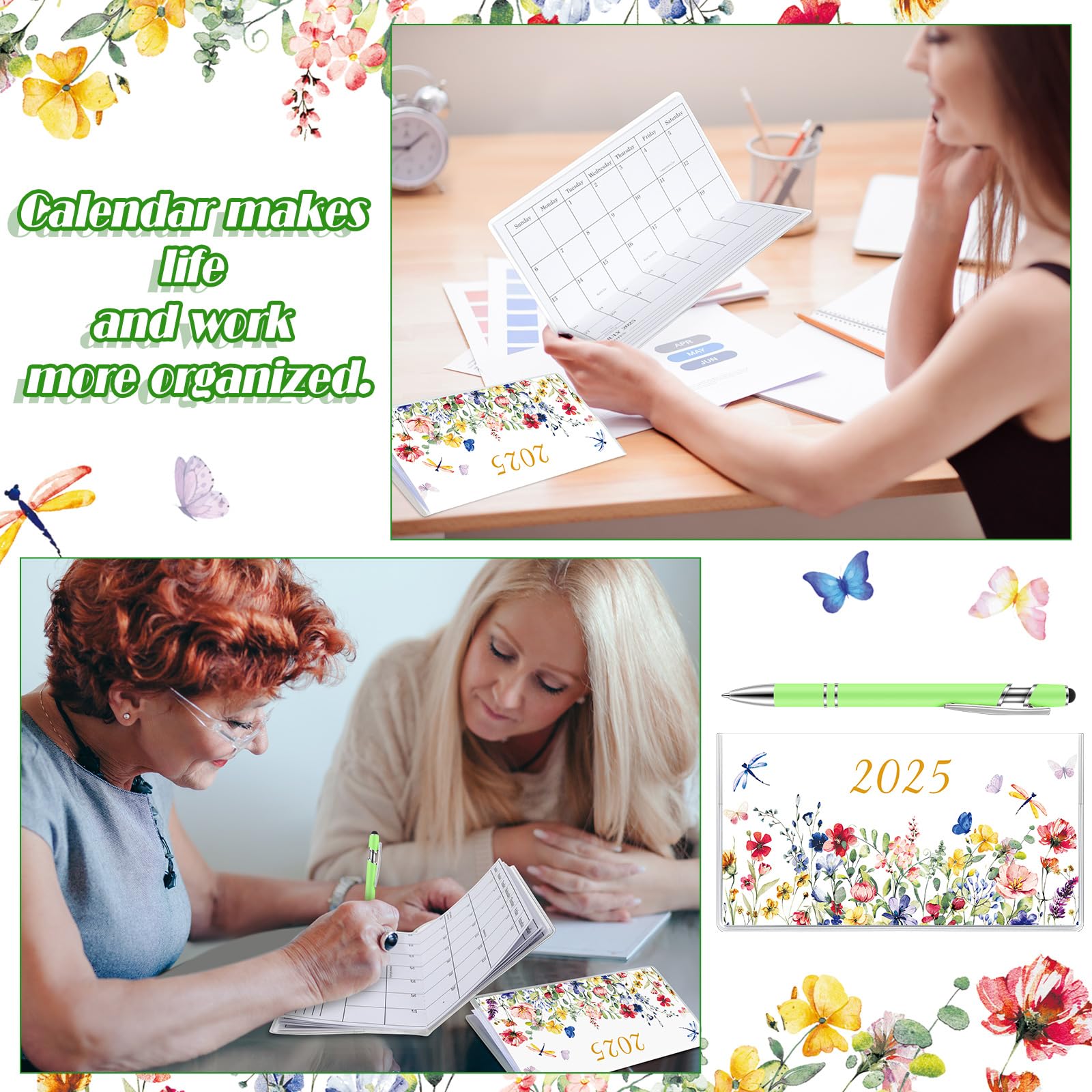 Gueevin 2025 Small Pocket Planner - Weekly & Monthly Calendar with Pen for Purse, Light Green Wildflower Design - Perfect Gift for Women, Sister, Friend - Ideal for Journaling, Note-Taking & Daily Planning (Christmas & New Year Gift Idea)