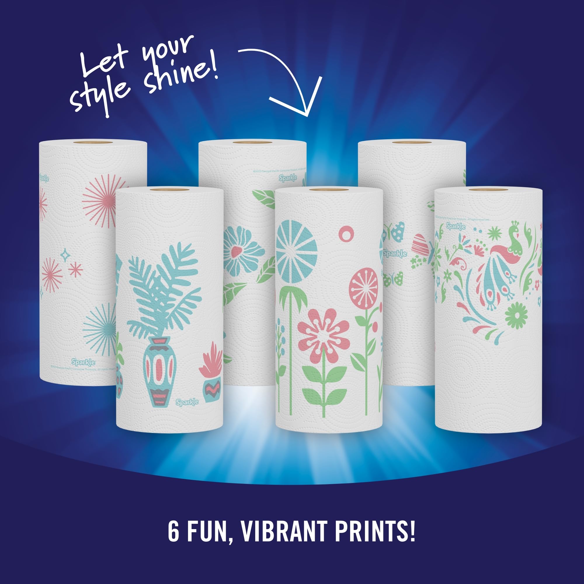 Sparkle Pick-A-Size Paper Towels | Spirited Prints | 6 Double Rolls (12 Regular Rolls) | Everyday Value with Full & Half Sheets | Perfect for Kitchen Cleaning, Spill Absorption & Household Use