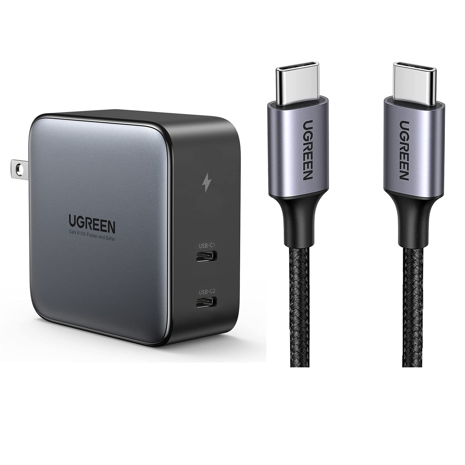 UGREEN 100W USB C Wall Charger Fast Charger with 100W USB C to USB C Cable - Fast Charging for MacBook Pro, iPhone 15, iPad, Samsung Galaxy - Perfect for Travel, Home & Office Use