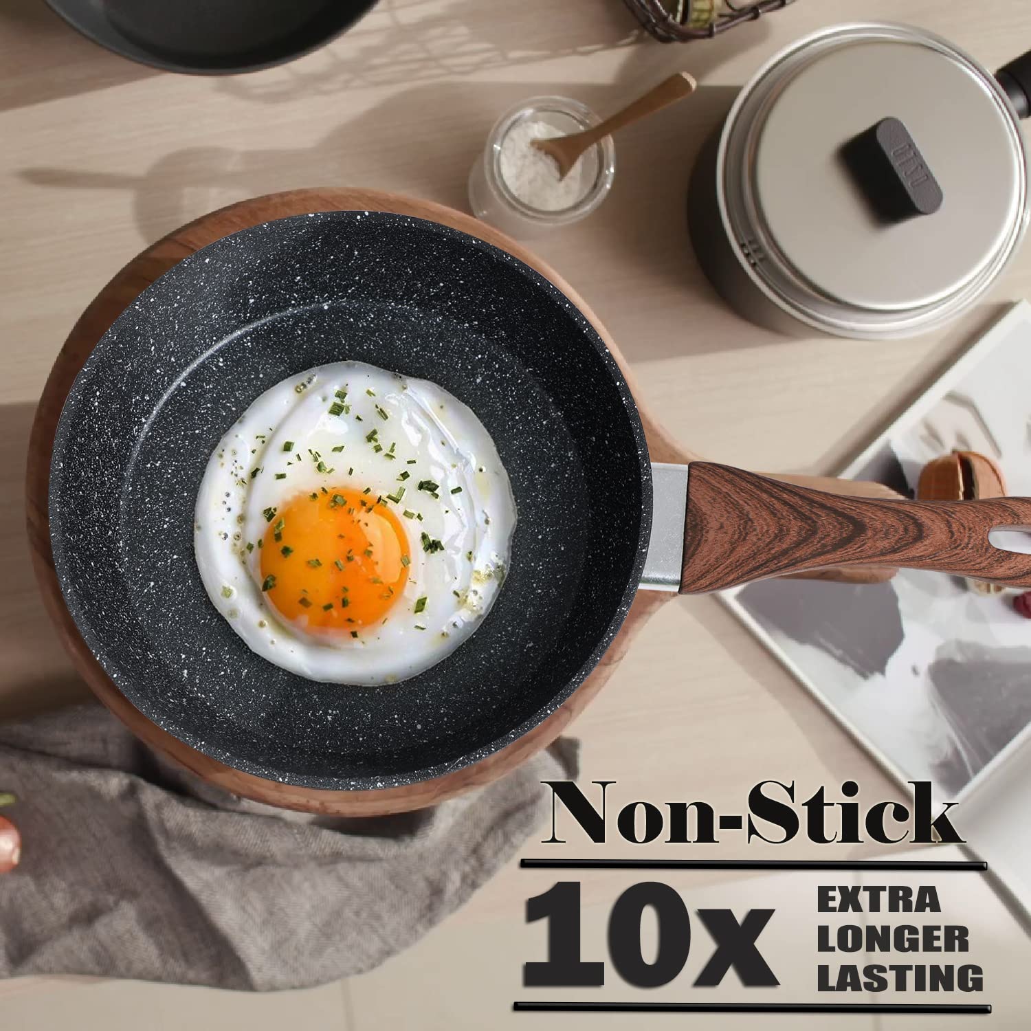 Kitchen Academy Induction Cookware Sets - 12 Piece Nonstick Pots and Pans Set, Granite Black Coating for Gas & Electric Stoves | Perfect for Sauteing, Boiling & Frying in Modern Kitchens