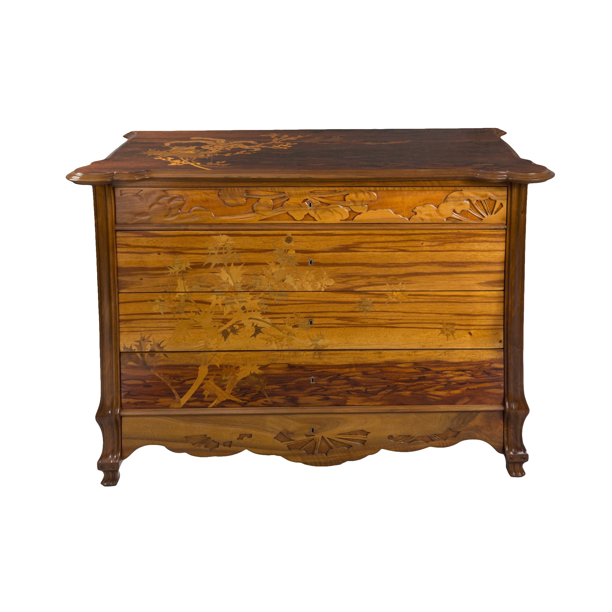Émile Gallé Chardons des Sables Chest of Drawers - Vintage French Art Nouveau Dresser with Sand Thistle Design - Perfect for Bedroom, Living Room & Antique Collectors