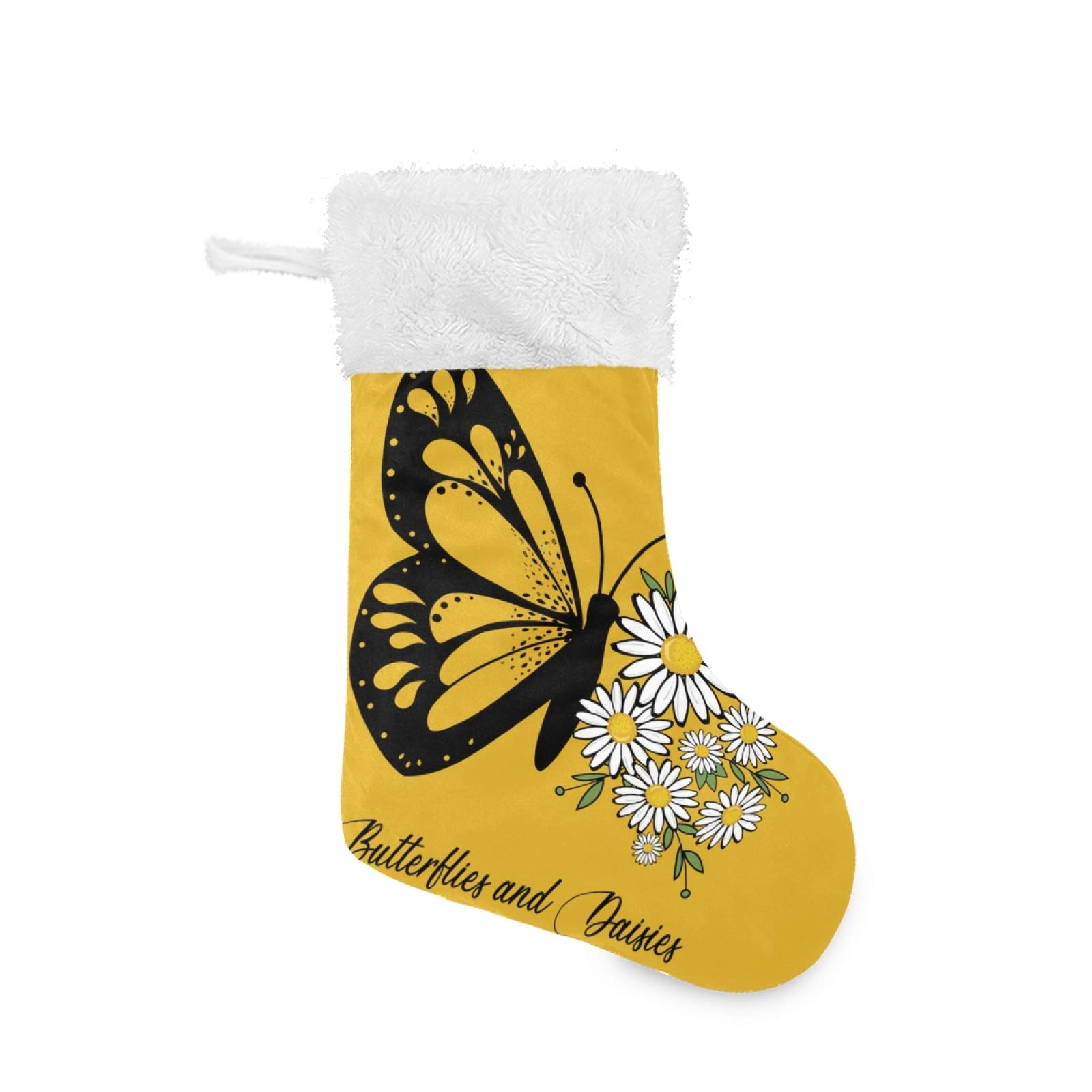 Personalized Large Christmas Stockings - 18 Inch Butterflies and Daisies Design with Cute Snowflakes | Perfect for Xmas Decorations, Holiday Family Parties & Festive Gift Giving | Cozy Fireplace Mantel Decor & Christmas Tree Accents