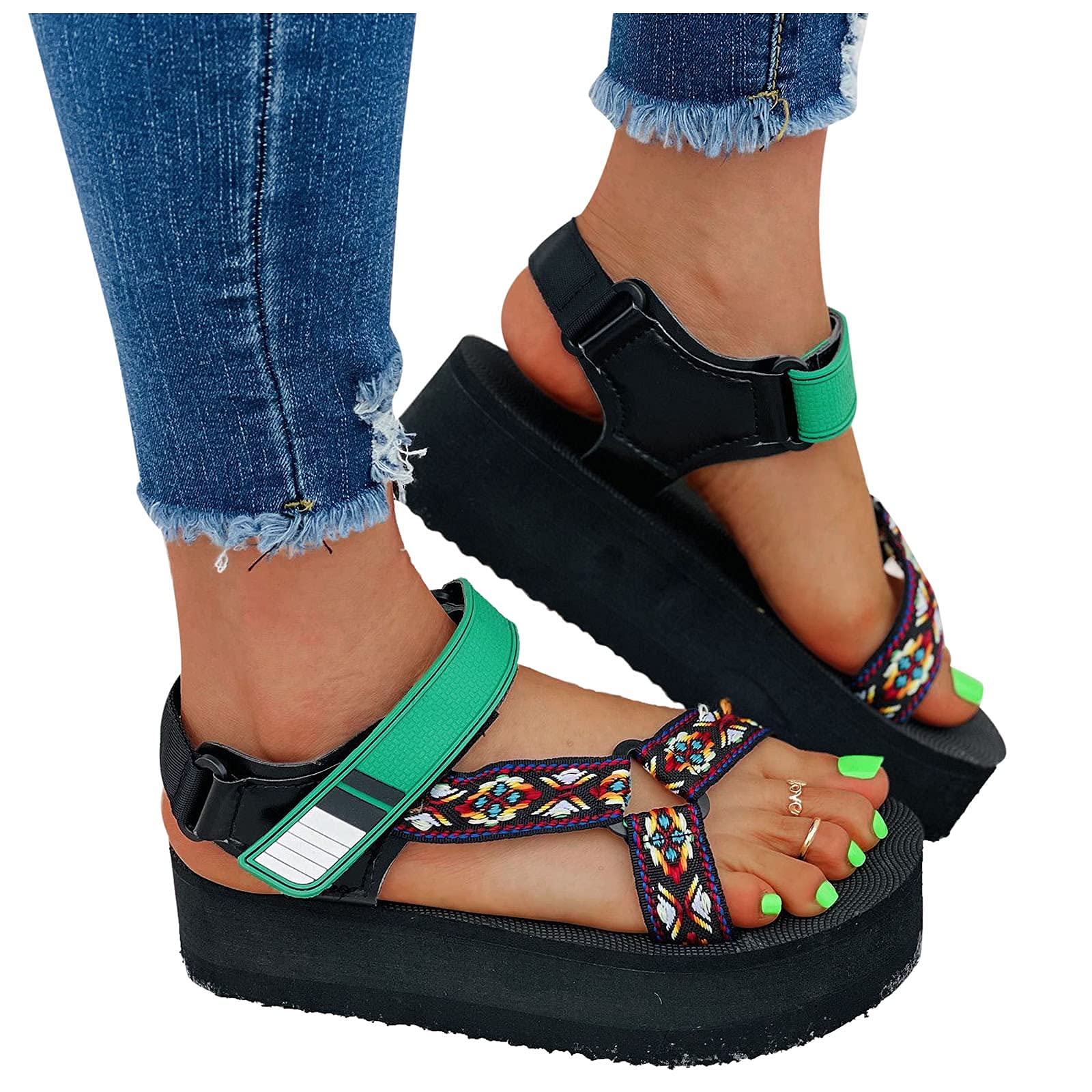 ZBYY Women's Wedge Sandals - Comfortable Platform Sandals with Cork Sole & Elastic Strap for Beach, Summer Walking, Vacation & Outdoor Activities