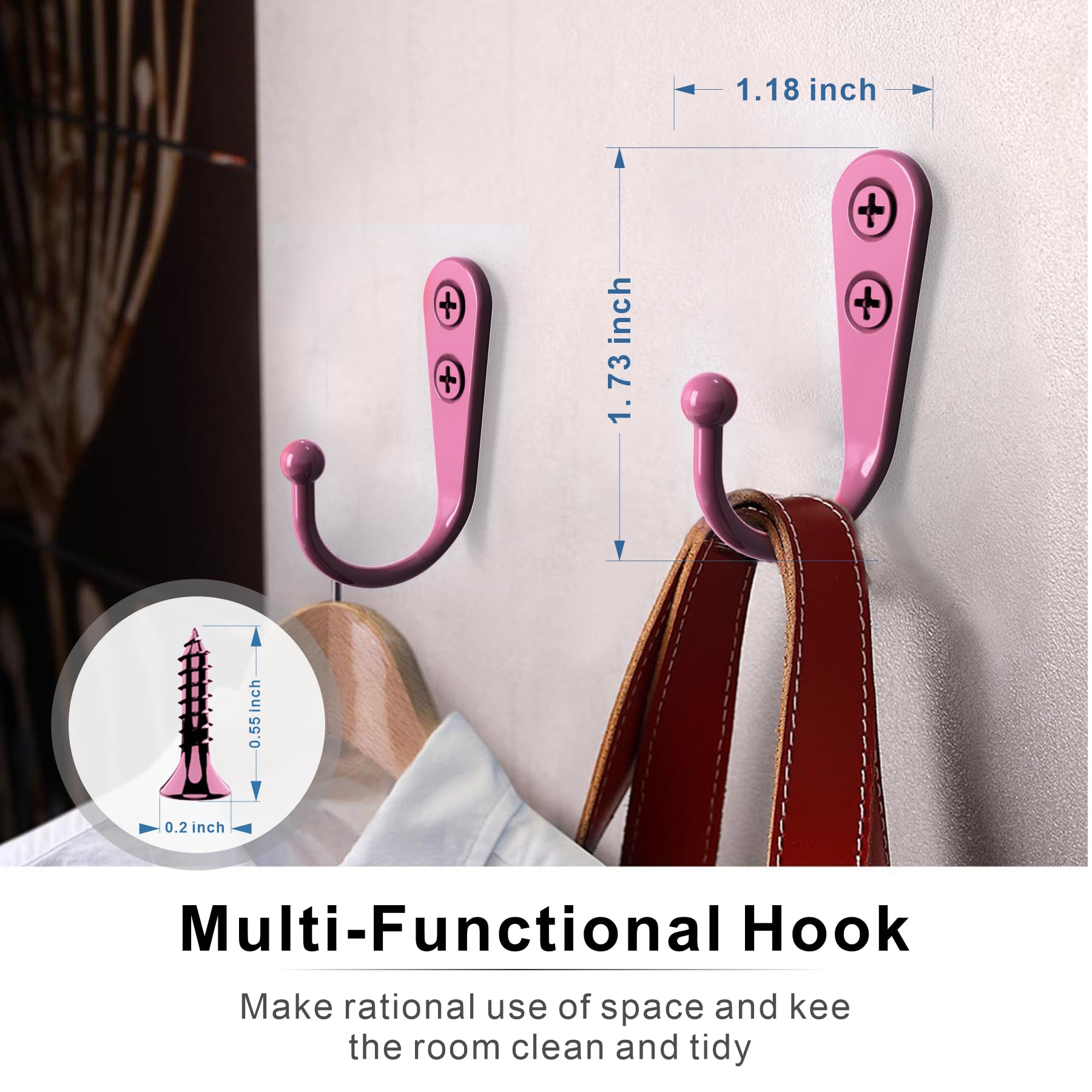 15PCS Heavy Duty Wall Hooks for Coats, Robes, Hats & Backpacks - Rustproof Metal Coat Hangers with 30 Screws (Red) - Perfect for Mudroom, Entryway, Bathroom & Closet Organization