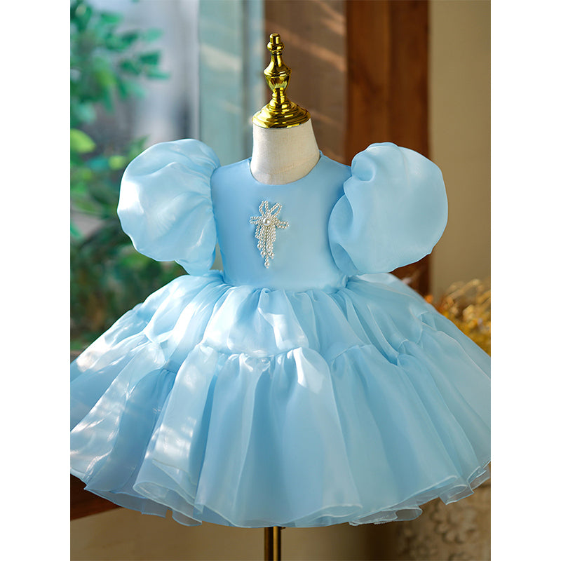 Adorable Baby Girls Blue Birthday Puffy Toddler Princess Dress - Perfect for 1st Birthday, Photo Shoots & Special Occasions