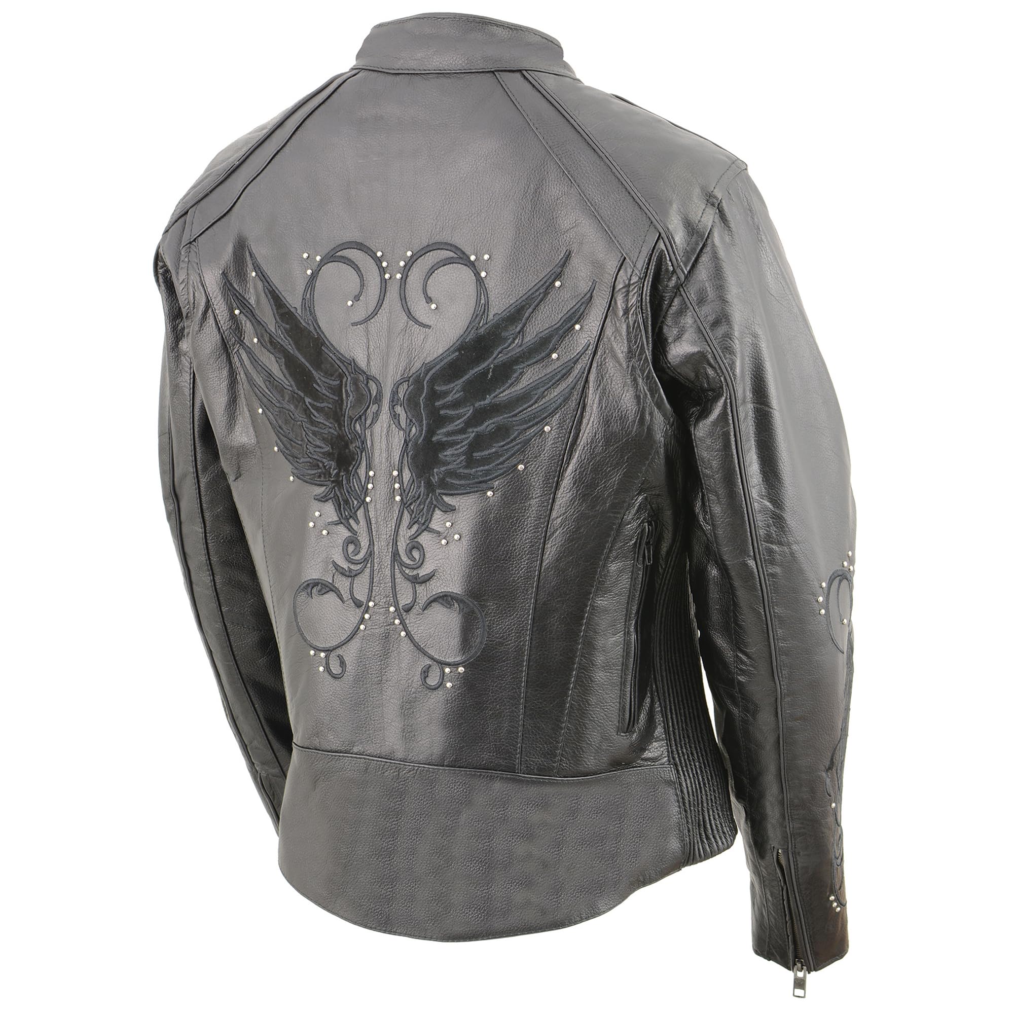Milwaukee Leather Women's Black Embroidered Wing & Stud Design Scooter Jacket ML1952 | Motorcycle Riding Gear for Women | Perfect for Bikers, Commuters & Fashion Enthusiasts
