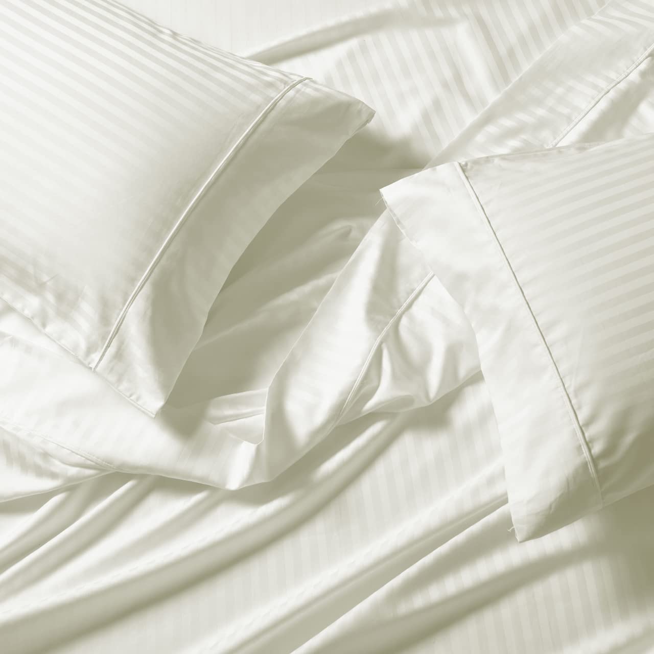 Wrinkle Free 650 Thread Count Cotton Polyester Blend Sheet Set - Striped Deep Pocket California King Size Ivory Bed Sheets | Soft Breathable Bedding for Hotel & Home Use