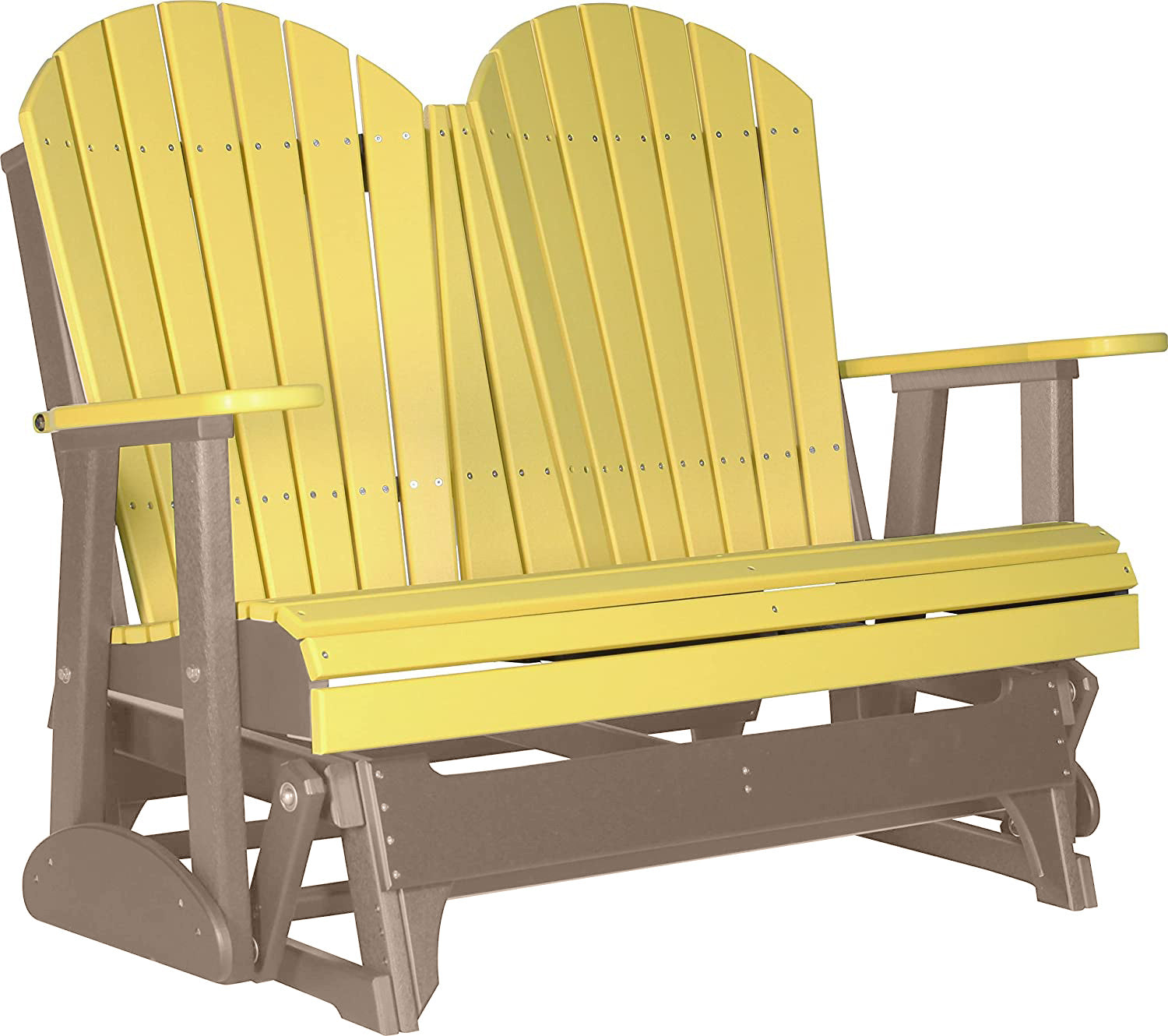 LuxCraft 4 ft. Yellow Recycled Plastic Adirondack Outdoor Glider Chair - Perfect for Patio, Garden, Poolside & Backyard Relaxation