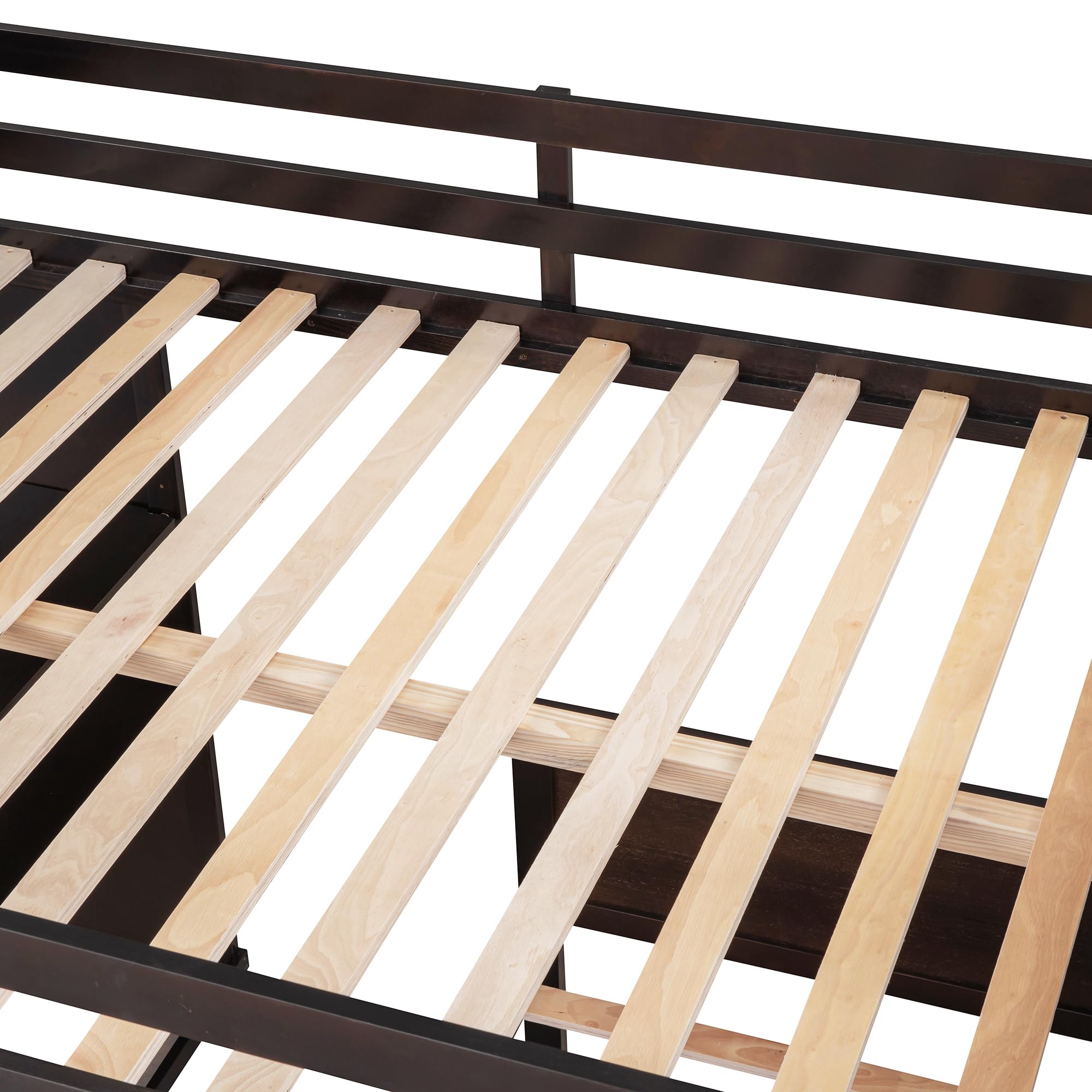 P PURLOVE Full Loft Bed with Desk for Kids - Twin Over Twin Bunk Bed with Wardrobe, Storage Drawers & Bookcase - Multifunctional Wooden Loft Bed Frame for Small Spaces - Perfect for Bedroom, Dorm Room or Kids' Room Organization