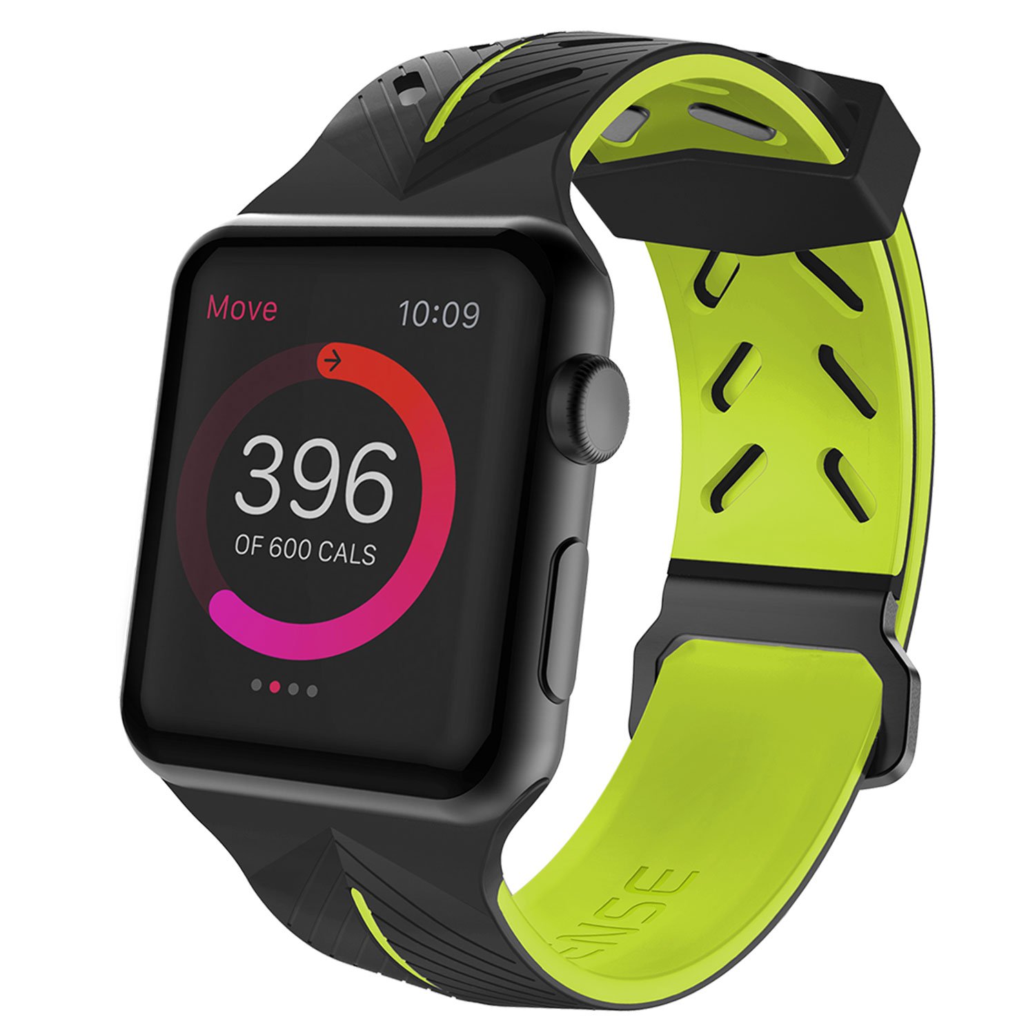 Raptic Action Band for Apple Watch 38mm - Soft Silicone Replacement Strap Compatible with Apple Watch Series 1/2/Nike+ (Black & Yellow) - Perfect for Running, Workouts & Active Lifestyles