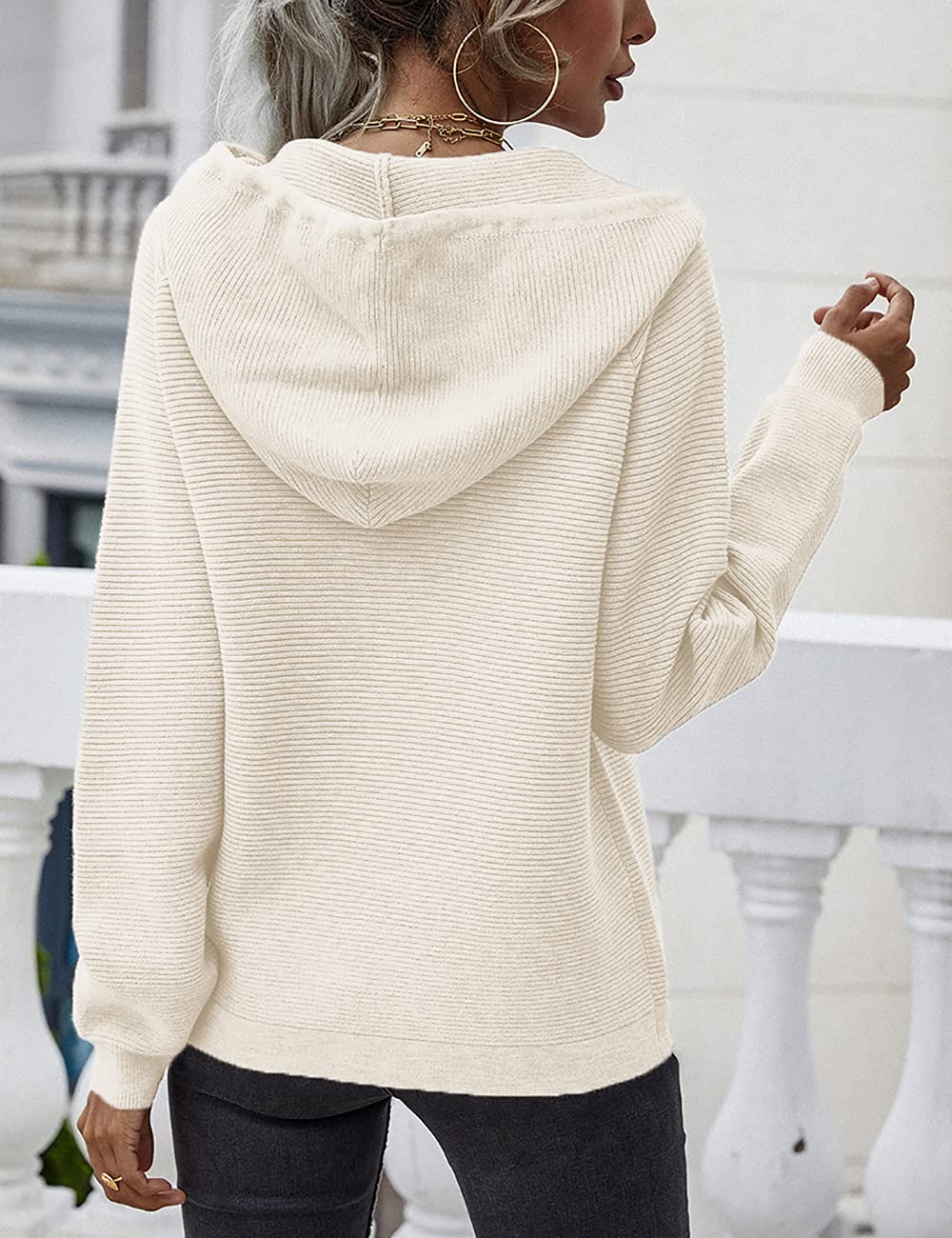 Lrady Women's Casual Pullover Sweater Knit Hoodie Button-Up Sweatshirt - V-Neck Henley Shirt Blouse Tunic Top for Fall & Winter Layering | Cozy Office Wear, Weekend Outfits, and Lounge Comfort