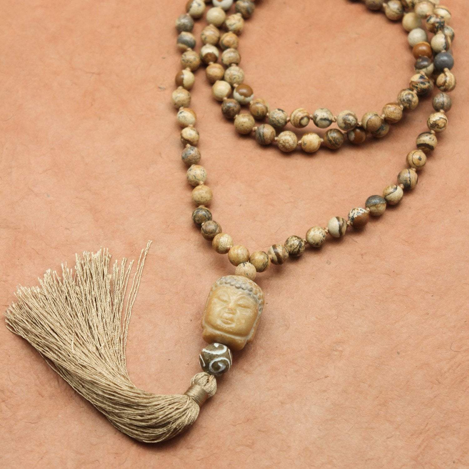 Grounding Earth Energy Mala Beads - Natural Stone Meditation Necklace for Stress Relief & Spiritual Balance | Perfect for Yoga, Reiki & Mindfulness Practice