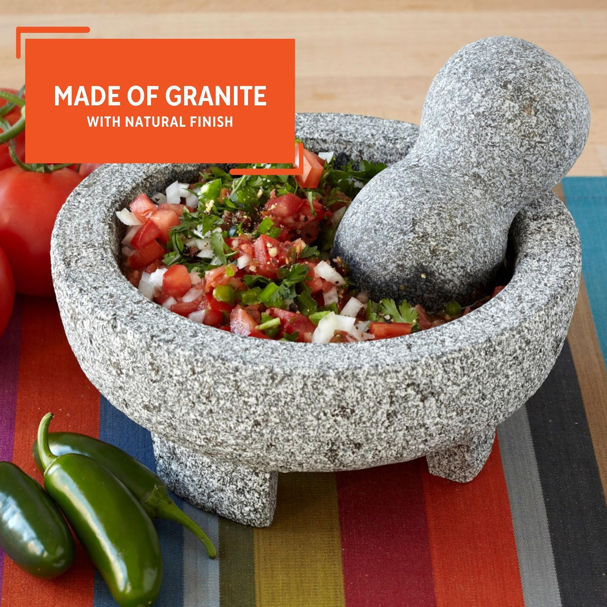 IMUSA USA 6-Inch Gray Granite Molcajete Spice Grinder - Authentic Mexican Mortar & Pestle for Guacamole, Salsa, Herbs & Spices - Perfect for Kitchen, Restaurant & Outdoor Cooking
