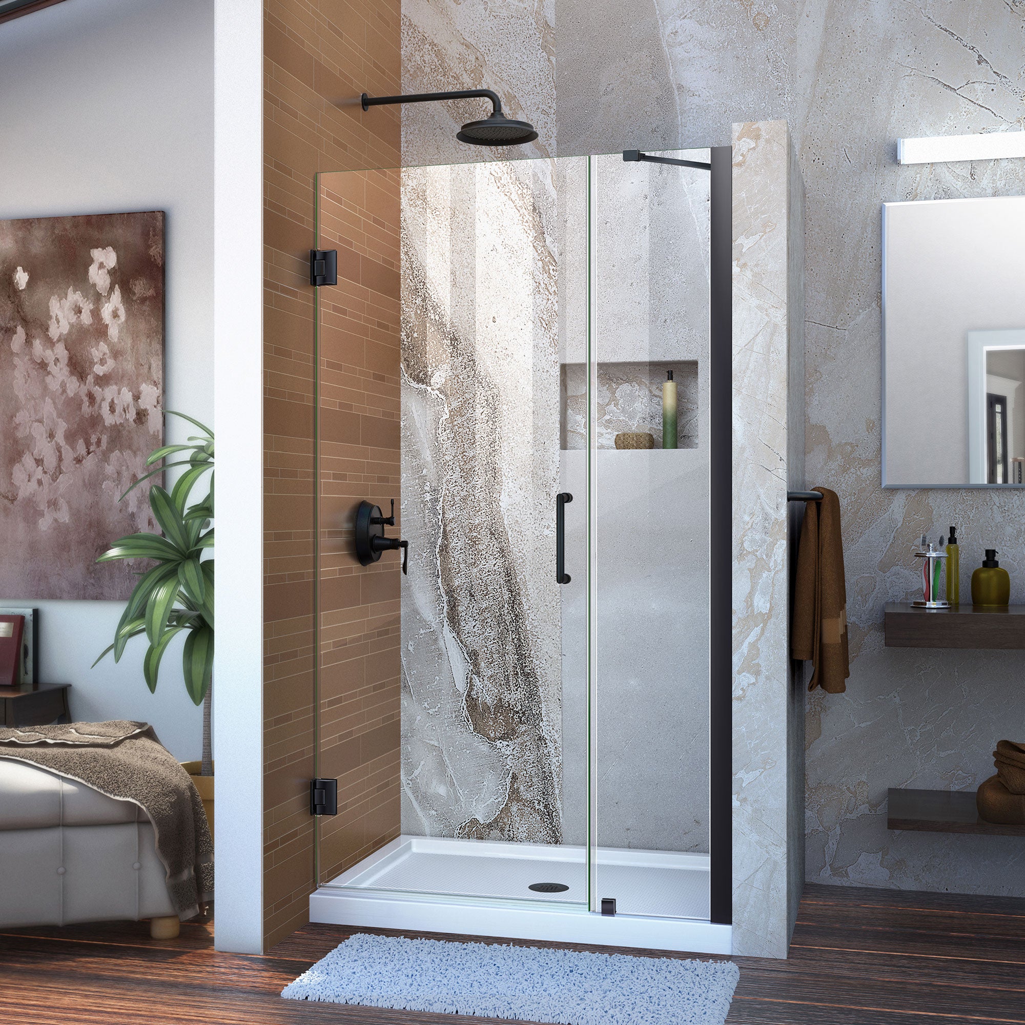 DreamLine Unidoor 36-37 Inch W x 72 Inch H Frameless Hinged Shower Door with Support Arm - Clear Tempered Glass for Bathroom Safety & Modern Style - Perfect for Small to Medium Bathrooms & Walk-In Showers
