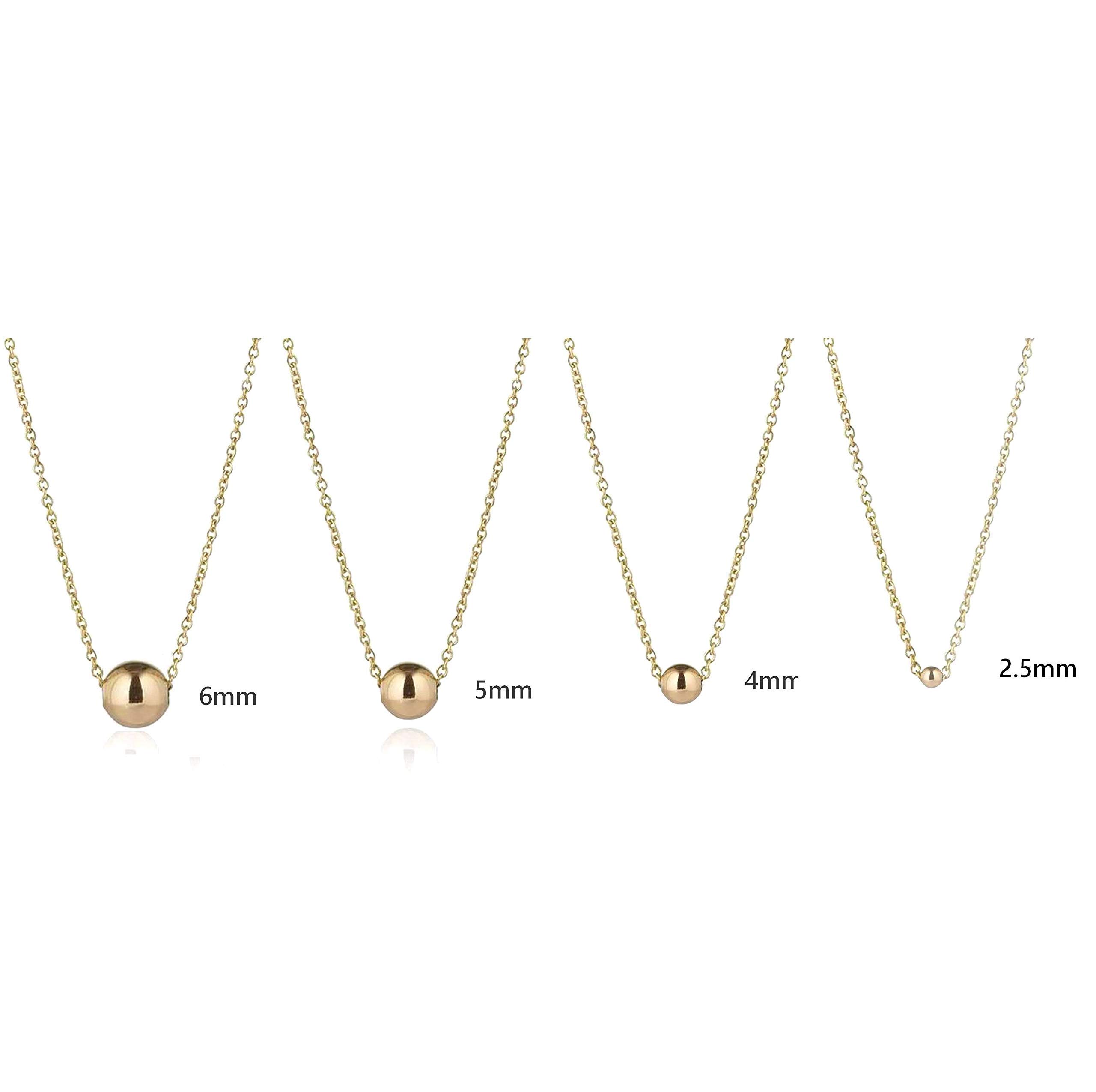 14K Solid Gold Simple Ball Bead Necklace - Dainty Gold Sphere Pendant with Fine Belcher Chain | Minimalist Everyday Jewelry for Women | Perfect for Office, Date Night & Gifting