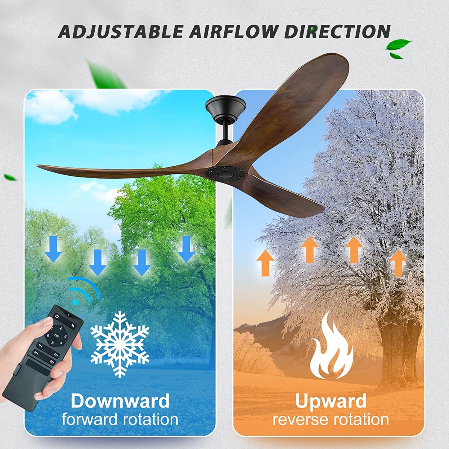 70 Inch Rustic Outdoor Ceiling Fan - Solid Wood Farmhouse Style, Remote Control, No Light, for Patio/Indoor Use - Perfect for High/Low Sloped Ceilings (Brown, DC Motor) - Ideal for Backyard, Porch, Living Room & Bedroom Cooling
