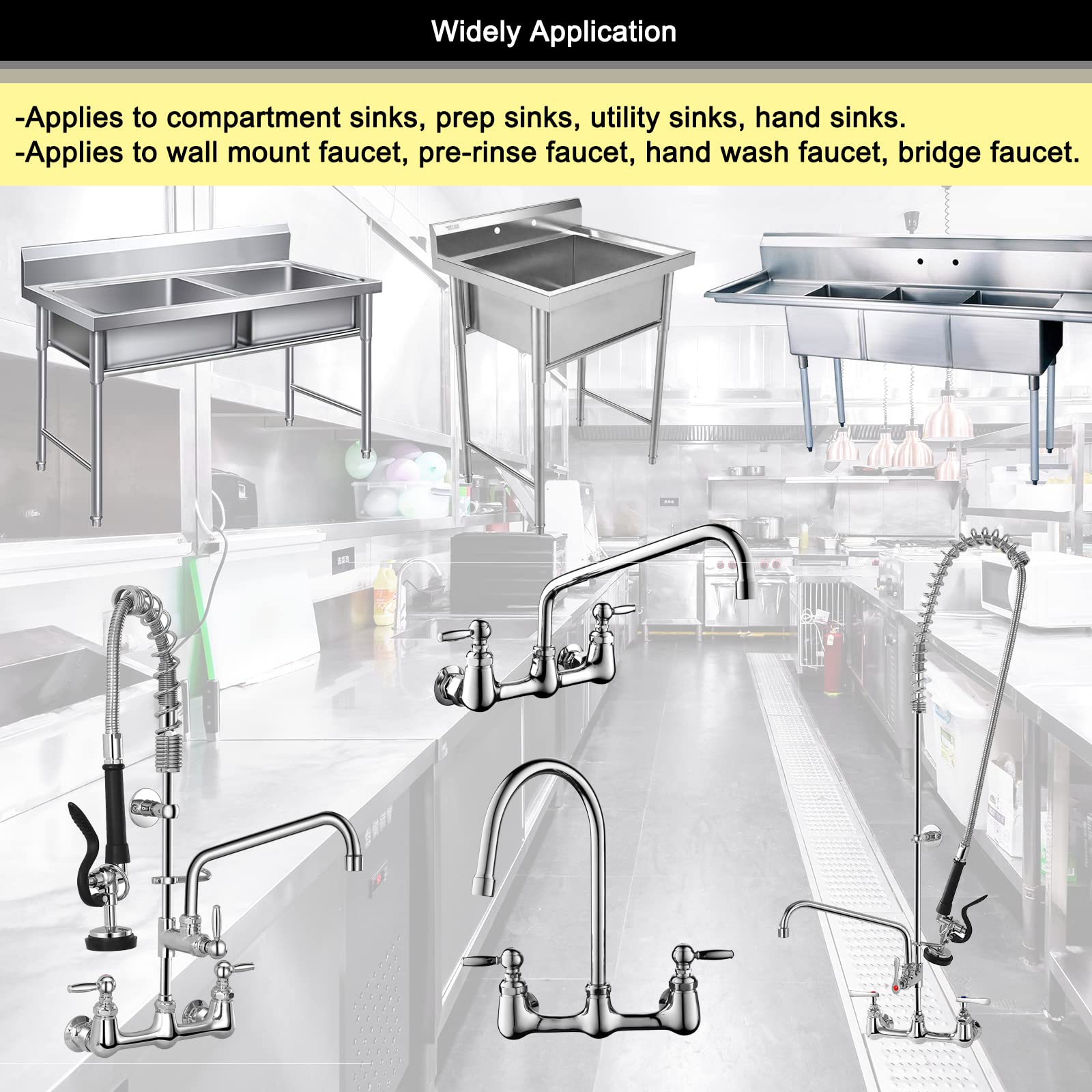 Commercial Kitchen Sink Faucet Installation Kit - Backsplash Mounted Connector Adapter Set for Stainless Steel Utility Sinks (G1/2, Solid Brass) - Perfect for Restaurant, Food Truck & Commercial Kitchen Plumbing