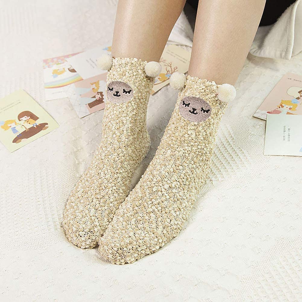 Cozy Cat Fuzzy Socks for Women - 5 Pairs Warm Winter Slippers for Christmas Gifts