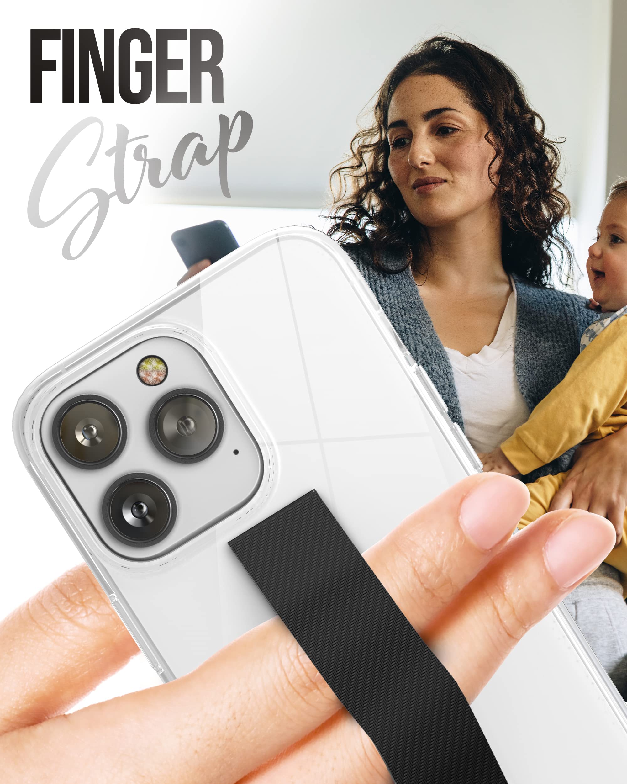 Premium Finger Loop Phone Case for iPhone 14 Pro Max - Shockproof Protective Cover with Hand Strap & Included Screen Protector - Crystal Clear Design for Secure Grip During Workouts, Commuting & Outdoor Activities