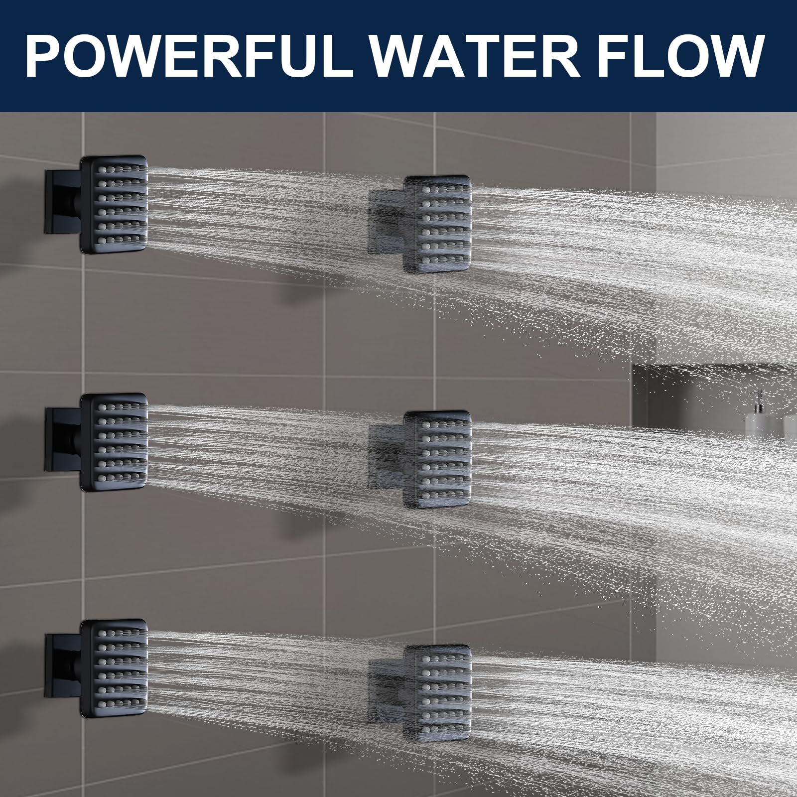 Premium Solid Brass Square Shower Body Spray Jets - High Pressure Wall Mount Shower Massage Jets for Spa-Like Experience (6PCS, Matte Black) - Perfect for Luxury Bathroom Renovation & Relaxing Hydrotherapy Sessions