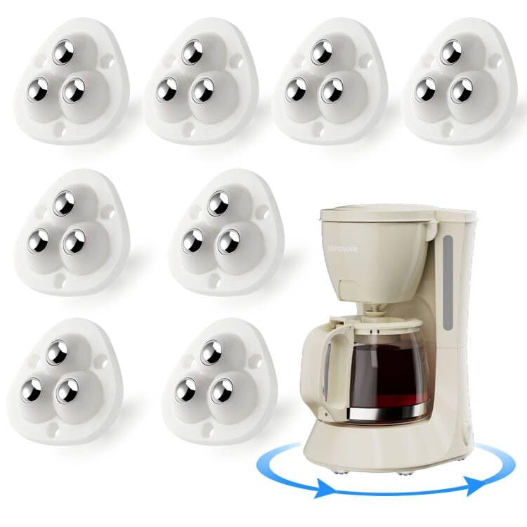 8Pcs Mini Caster Wheels for Small Appliances - 360° Swivel Self-Adhesive Wheels with Stainless Steel Rollers - Universal Casters for Trash Cans, Storage Bins, Furniture & DIY Projects (White) - ZUOFANG