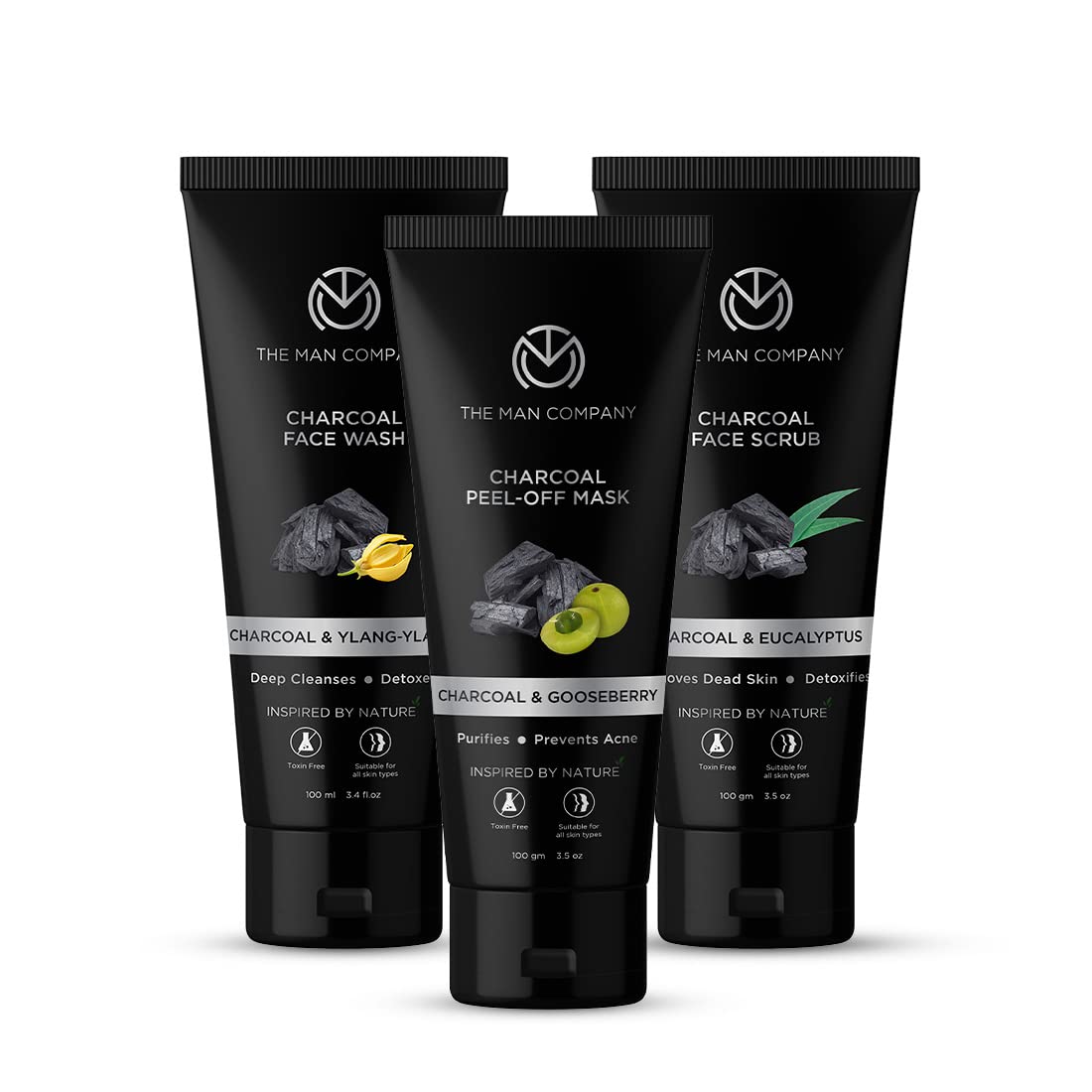 The Man Company Charcoal Face Cleanser Kit - 3-in-1 Set with Peel Off Mask, Face Wash & Scrub for Deep Cleansing & Exfoliation | Perfect for Men's Skincare Routine & Gift Sets