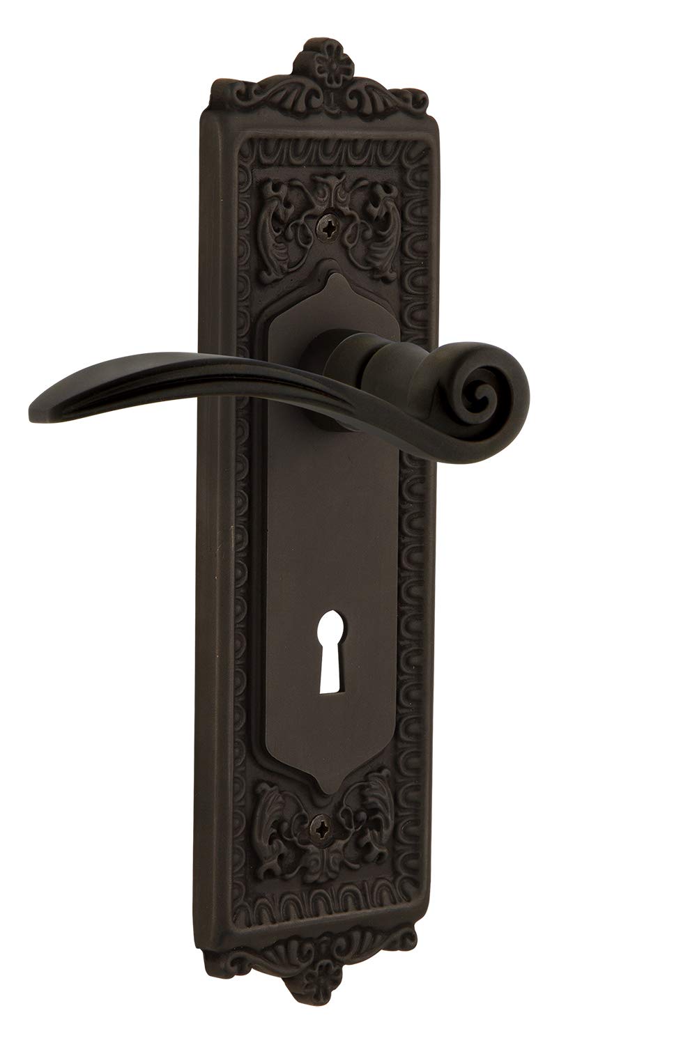Vintage Egg & Dart Double Dummy Door Plate with Keyhole Swan Lever in Oil-Rubbed Bronze - Perfect for Classic Home Interiors & Victorian Style Doors