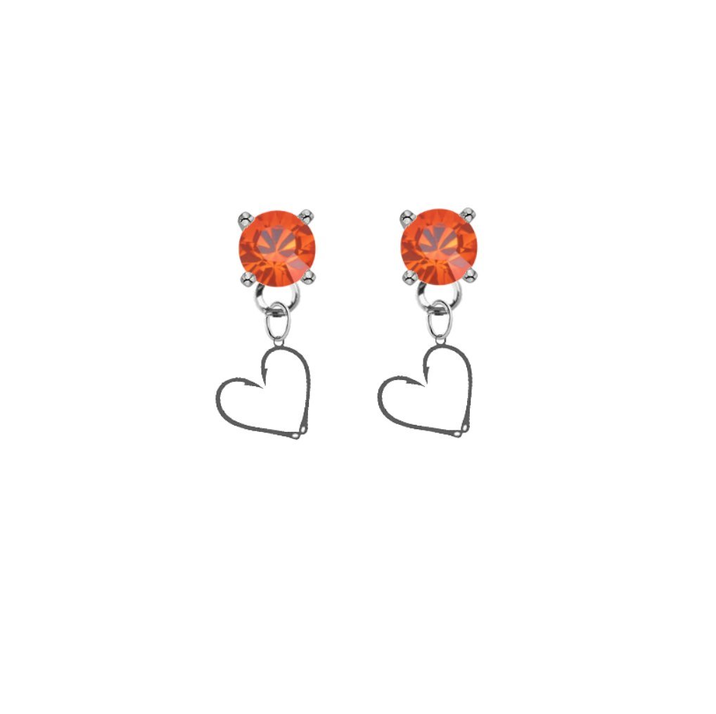 Orange Crystal Stud Dangle Earrings with Fishing Hook & Heart Design - Perfect for Casual Wear, Parties, and Gift Giving