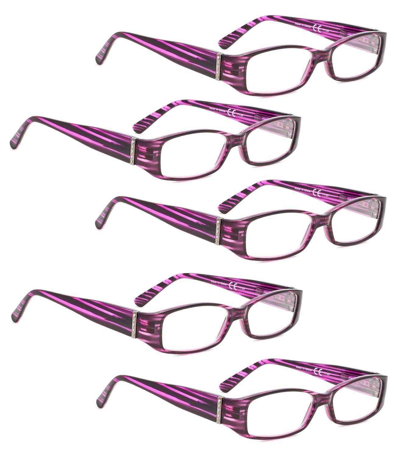 5 Pack Women's Reading Glasses with Austrian Crystals - Perfect for Reading & Fashion