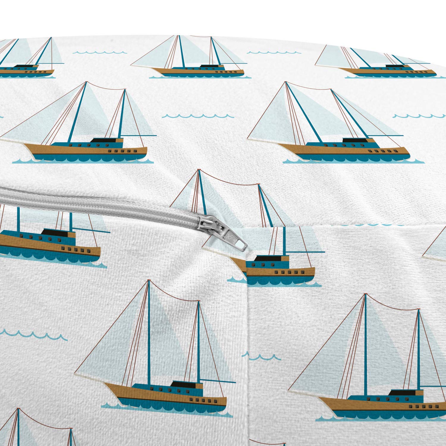 Ambesonne Sailboat Pouf Cover with Zipper - Nautical Travel Sailing Motif Print on White Pale Brown Fabric, 30x17.3 Inch Unstuffed Decorative Pillow Case - Perfect for Coastal Living Room, Beach House Decor & Nautical Theme Bedroom