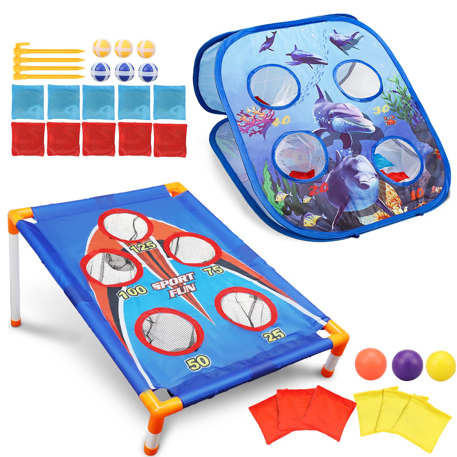 TOY Life Kids Cornhole Outdoor Game Set - Dinosaur Themed Bean Bag Toss for Ages 3-7 - Fun Backyard Lawn Games for Family Picnics, Birthday Parties & Outdoor Playtime