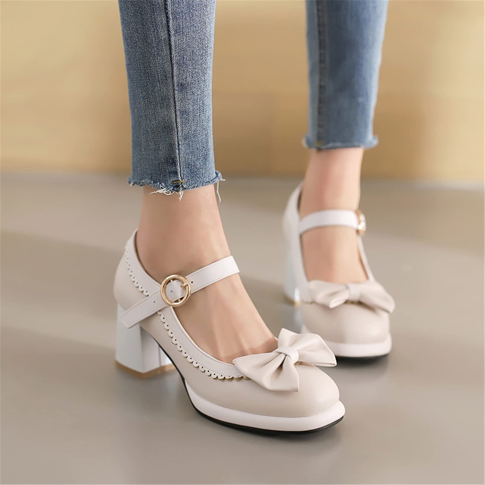 MEOTINA Women's Mary Jane Pumps - High Heel Platform Shoes with Cute Bow Detail | Elegant Office Work, Party & Wedding Dress Shoes for Women