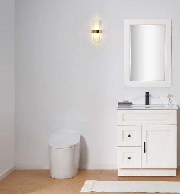 Modern 30-Inch Bathroom Vanity Set with Quartz Countertop - 3 Color Options & Left Side Drawers - Perfect for Small Bathrooms, Powder Rooms & Home Renovations