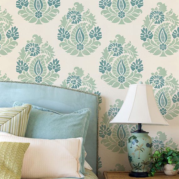 Rani Paisley Indian Damask Wall Stencil - Reusable DIY Painting Template for Home Decor, Nursery, Bedroom & Living Room Wall Art