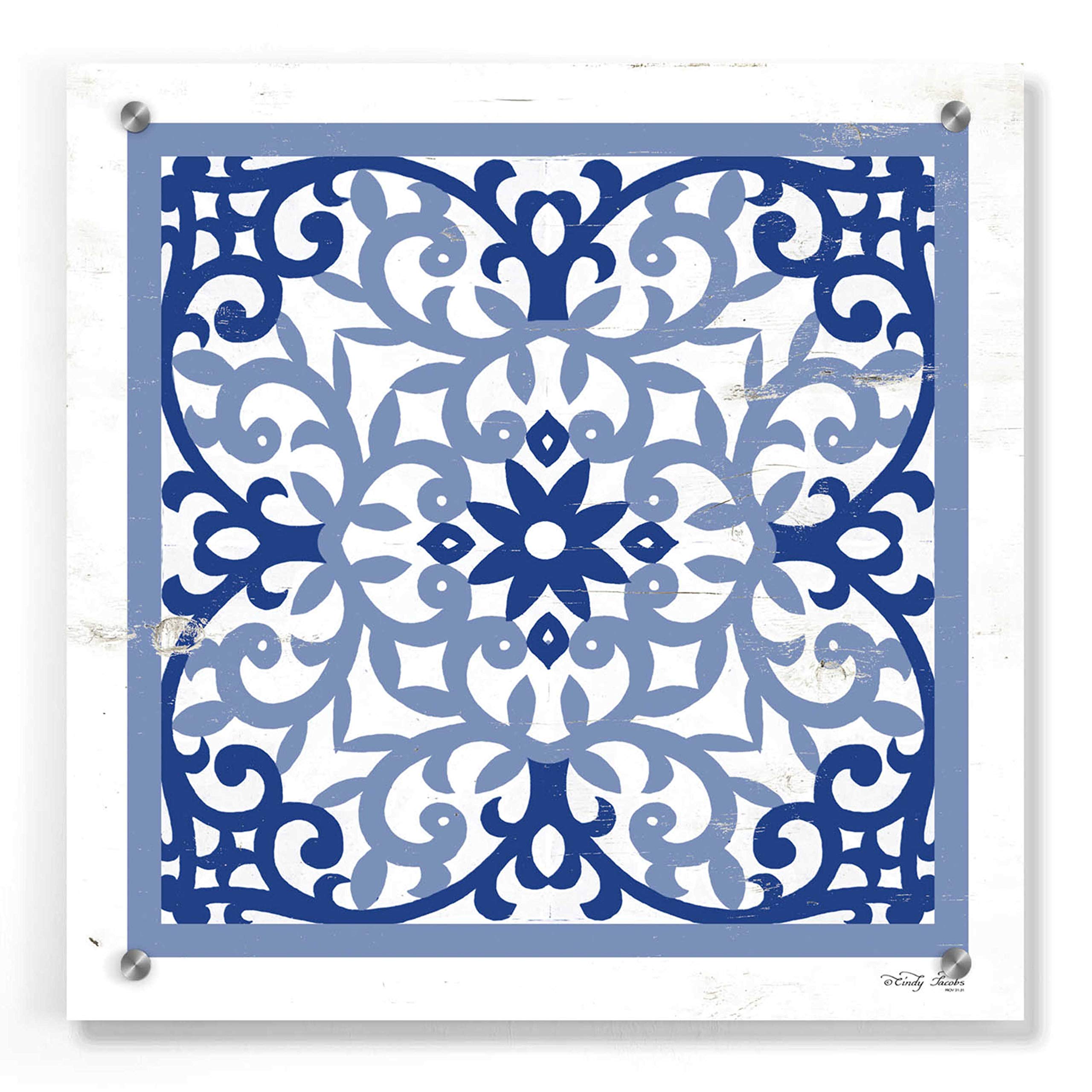 Blue Tile V Abstract Wall Art by Cindy Jacobs - 36x36 Inch Acrylic Glass Painting - Modern Home Decor for Living Room, Bedroom & Office