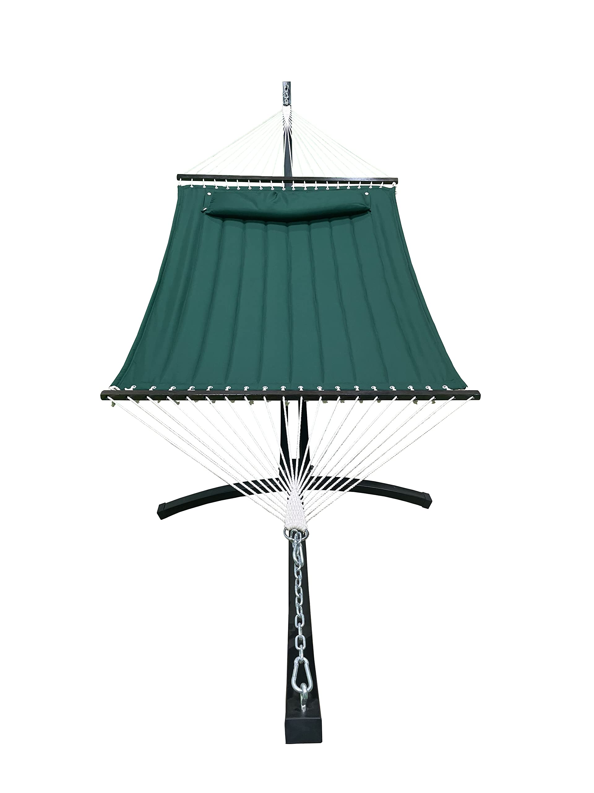 15 Ft. Heavy Duty Black Steel Arc Hammock Stand with Premium Quilted Hammock Bed & Pillow - Indoor/Outdoor Use - Elegant Green - Perfect for Backyard, Patio, Garden Relaxation & Camping