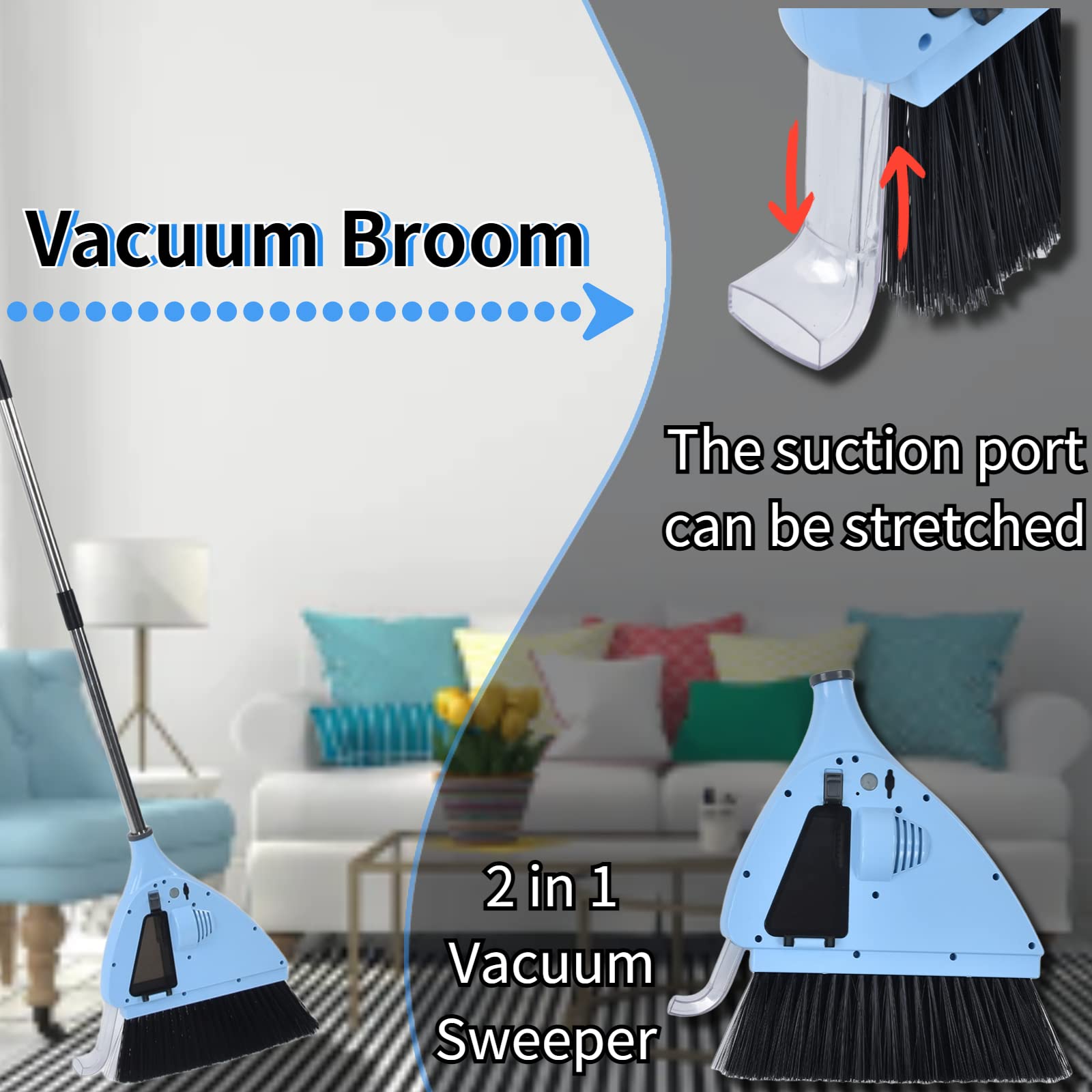 Rosvola 2-in-1 Cordless Vacuum Broom with Strong Suction | USB Rechargeable Quiet Floor Sweeper | Ideal for Hardwood, Tile & Carpet | Perfect for Bedroom, Living Room, Office & Hotel Cleaning