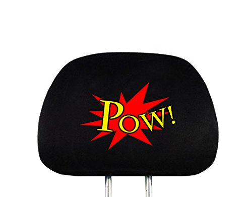 Universal Interchangeable Car Seat Headrest Cover - One Size Fits All Cars, Vans & Trucks (Comic POW! Design) - Comfortable & Washable for Daily Commute, Road Trips & Family Travel