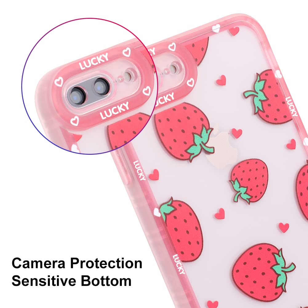 MZELQ iPhone 7 Plus/8 Plus Case - Cute Pink Strawberry Pattern Soft TPU Protective Phone Cover for Women & Girls [Includes 1 Screen Protector] - Perfect for Everyday Use, School & Work