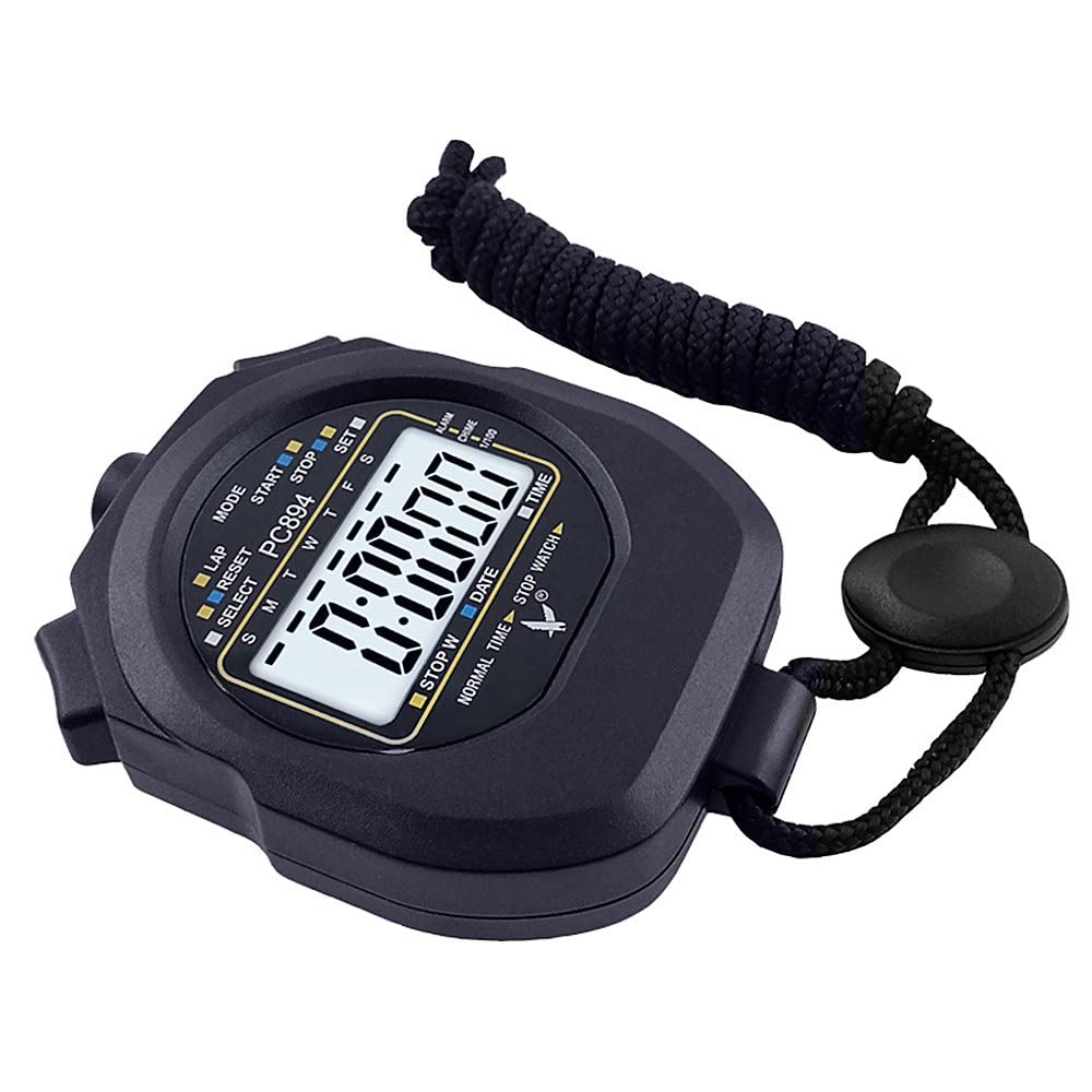Digital Stopwatch with Single Row 2 Memories, Time & Date Display - Sports Timer for Track, Swimming & Fitness Training