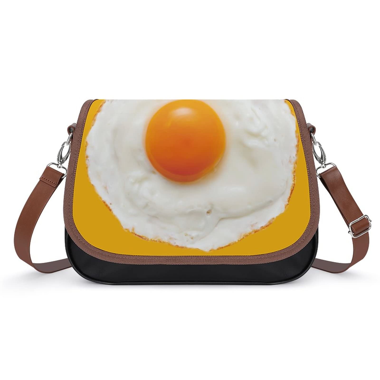 Stylish Leather Crossbody Bags for Women - Designer Shoulder Messenger Purse with Printed Flap & Fried Egg Pattern | Perfect for Work, Travel & Everyday Use